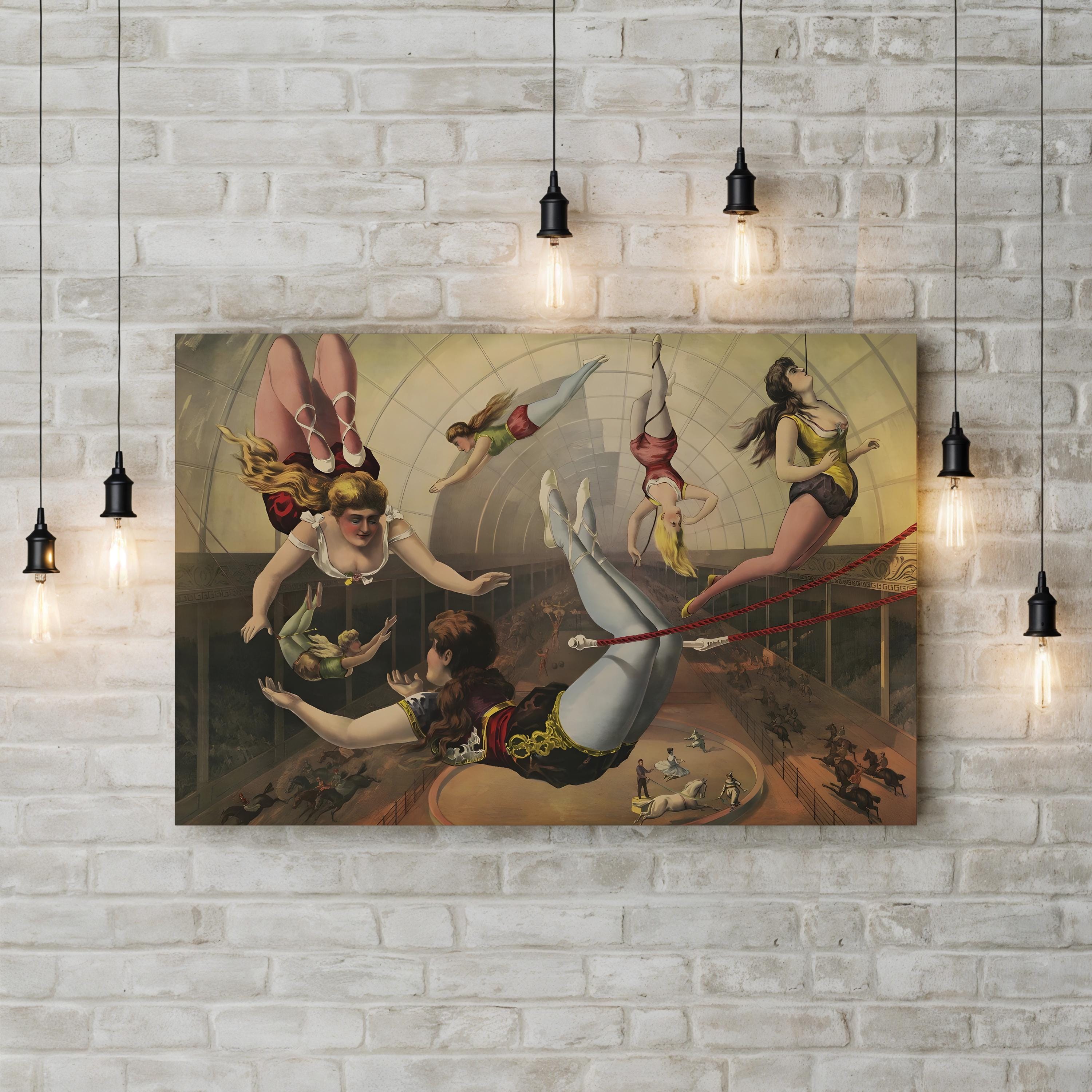 Circus Female Acrobats Antique Performance Art Illustration Canvas Print