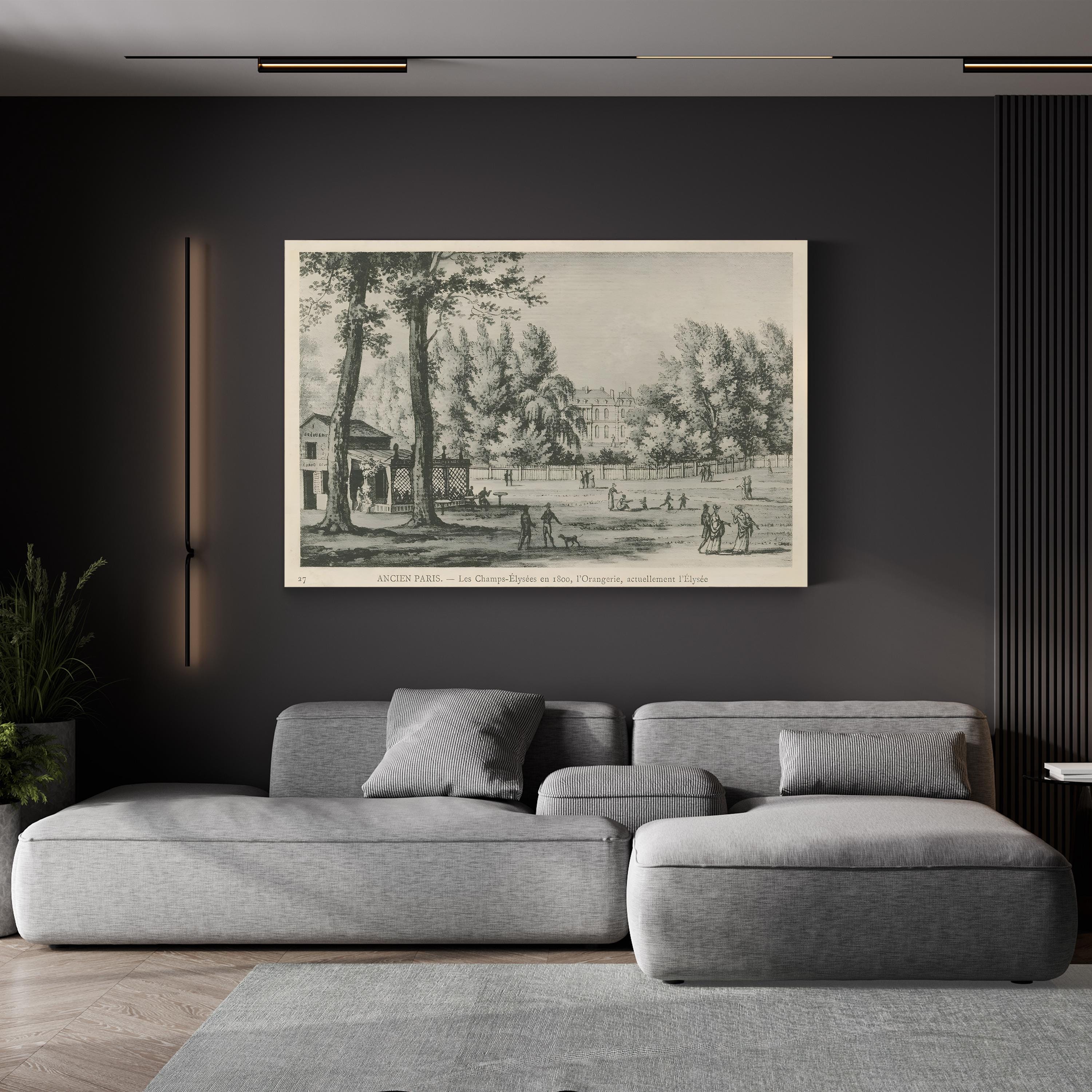Parisian Street Scene – Period Illustration Wall Art | Black & White Canvas Print