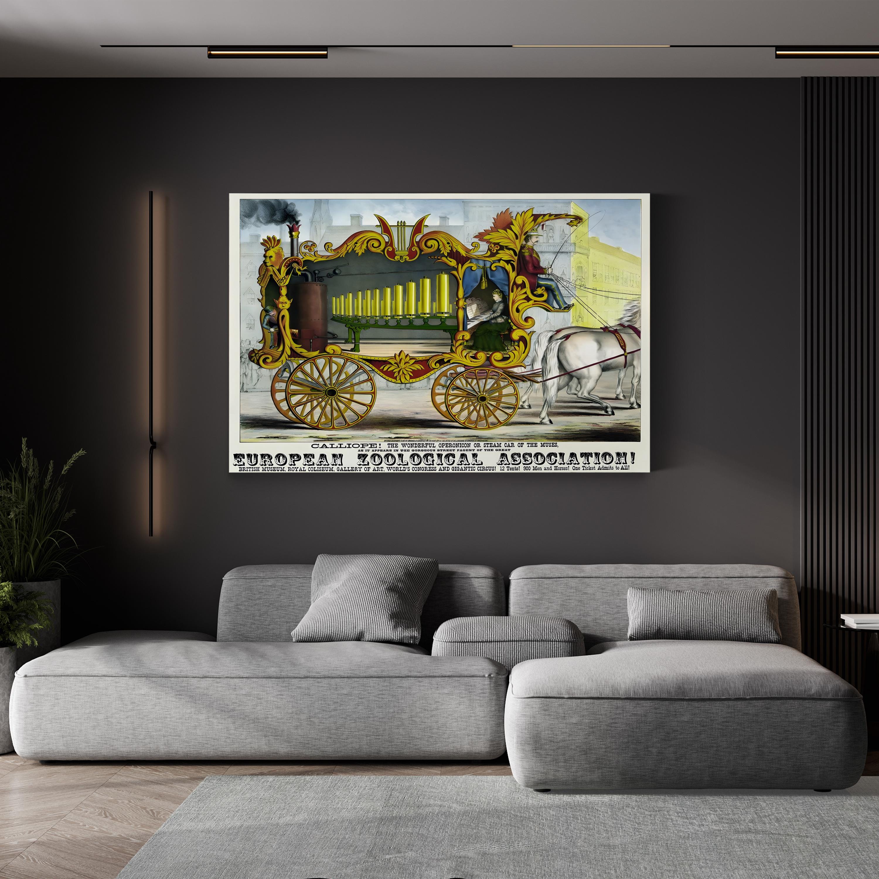 Circus Steam Organ Calliope – Period Illustration Wall Art | Retro Circus Poster Canvas Print
