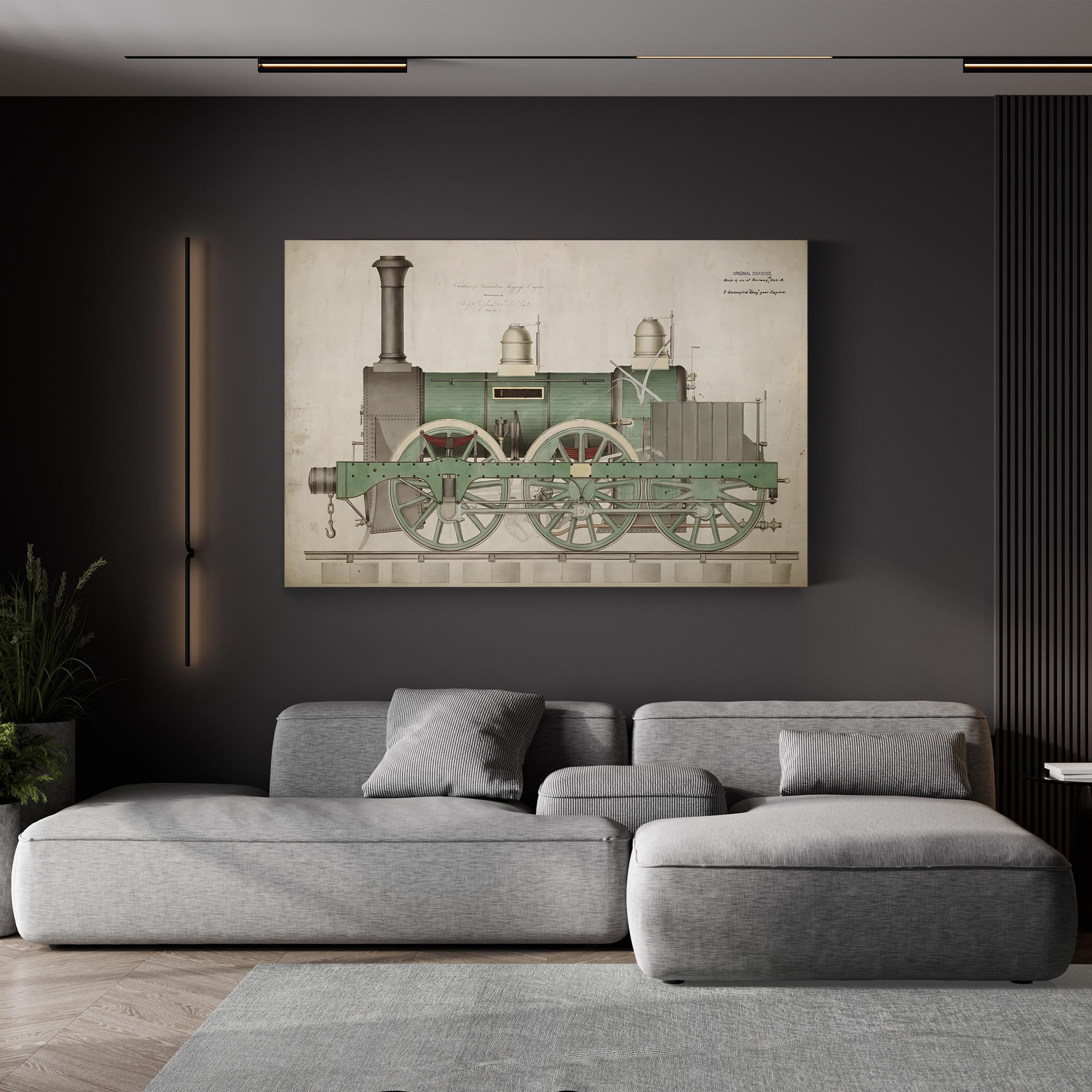 Steam Locomotive Blueprint – Period Illustration Wall Art | Railway Engineering Canvas Print