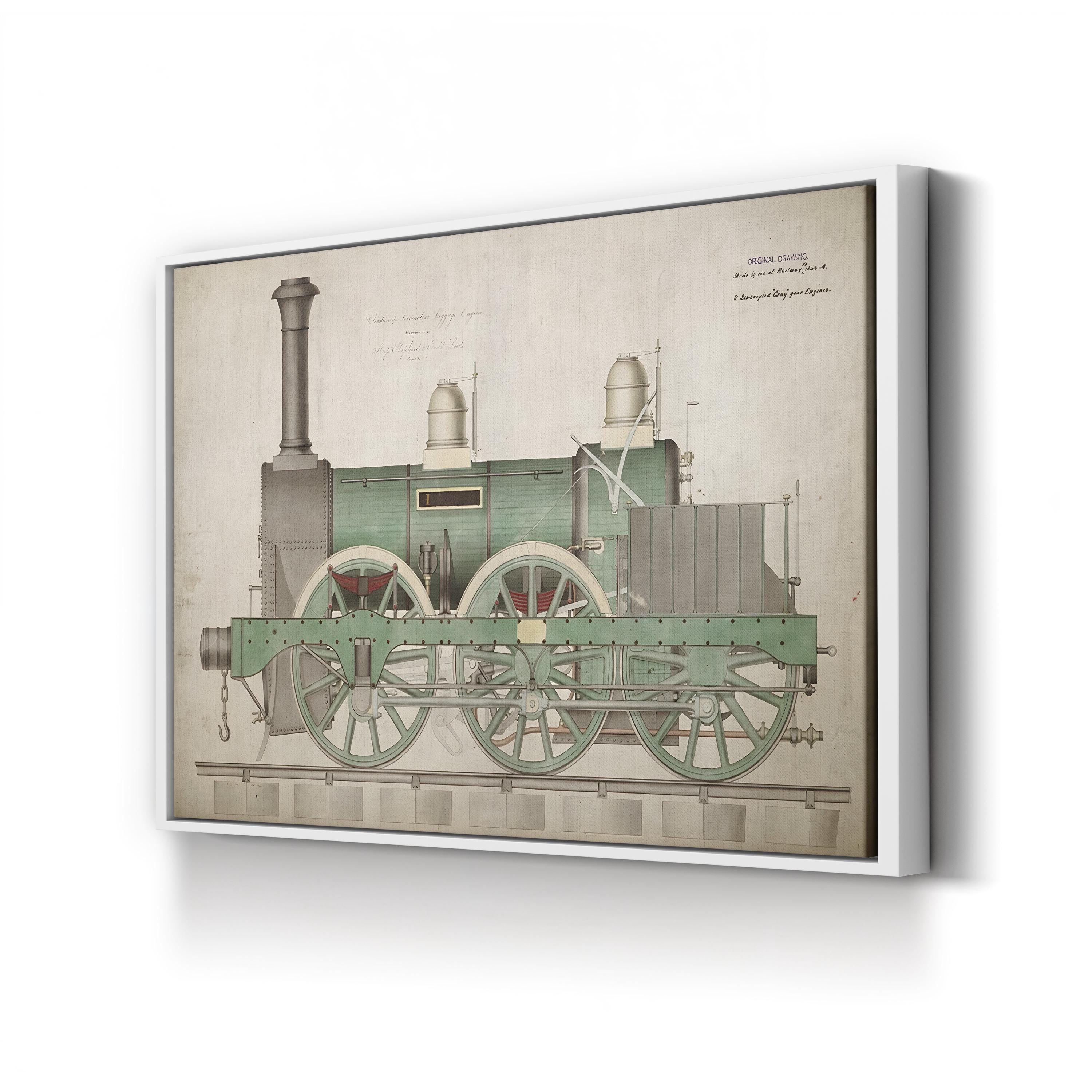Steam Locomotive Blueprint – Period Illustration Wall Art | Railway Engineering Canvas Print