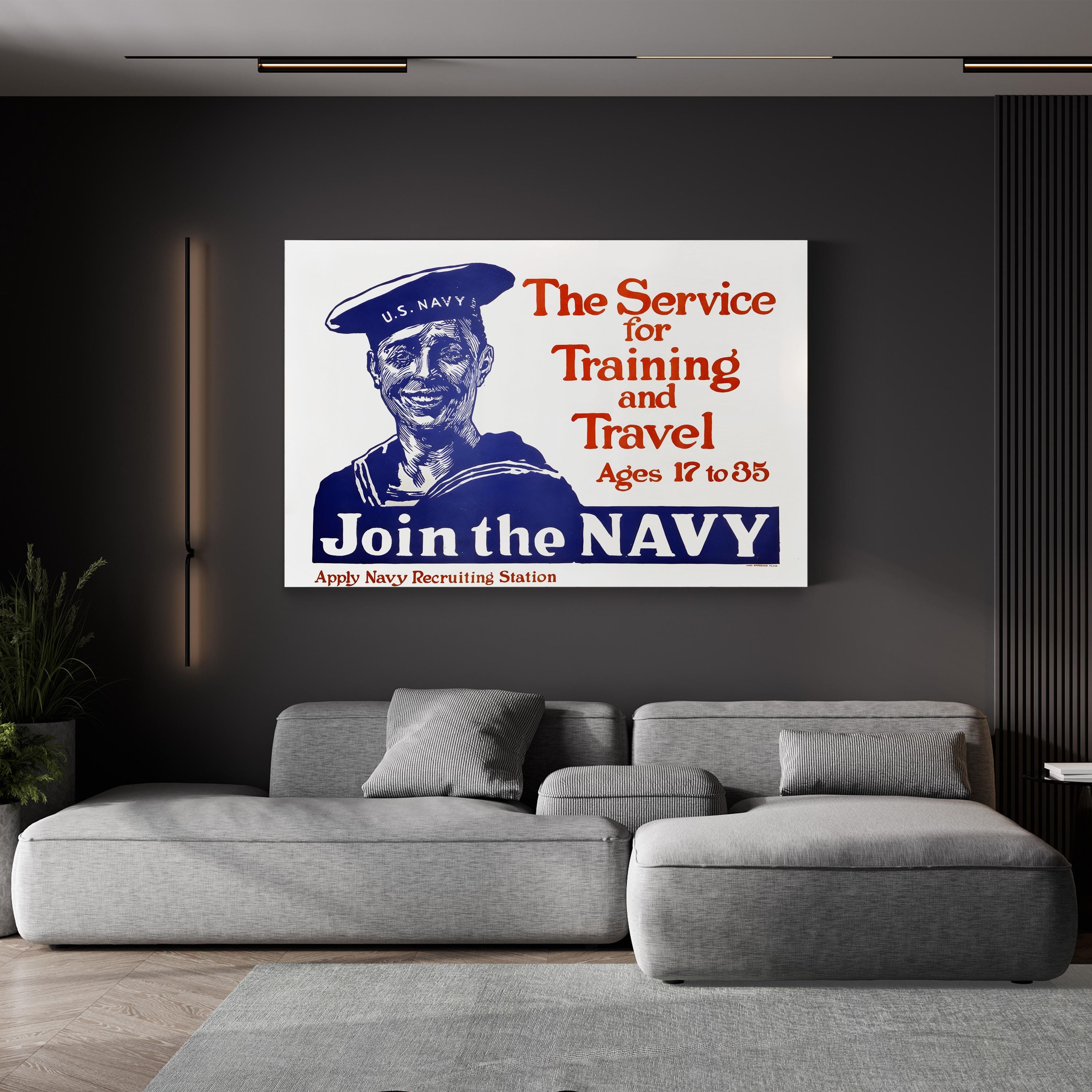 US Navy WWII Smiling Sailor – Period Illustration Wall Art | Vintage Poster Canvas Print