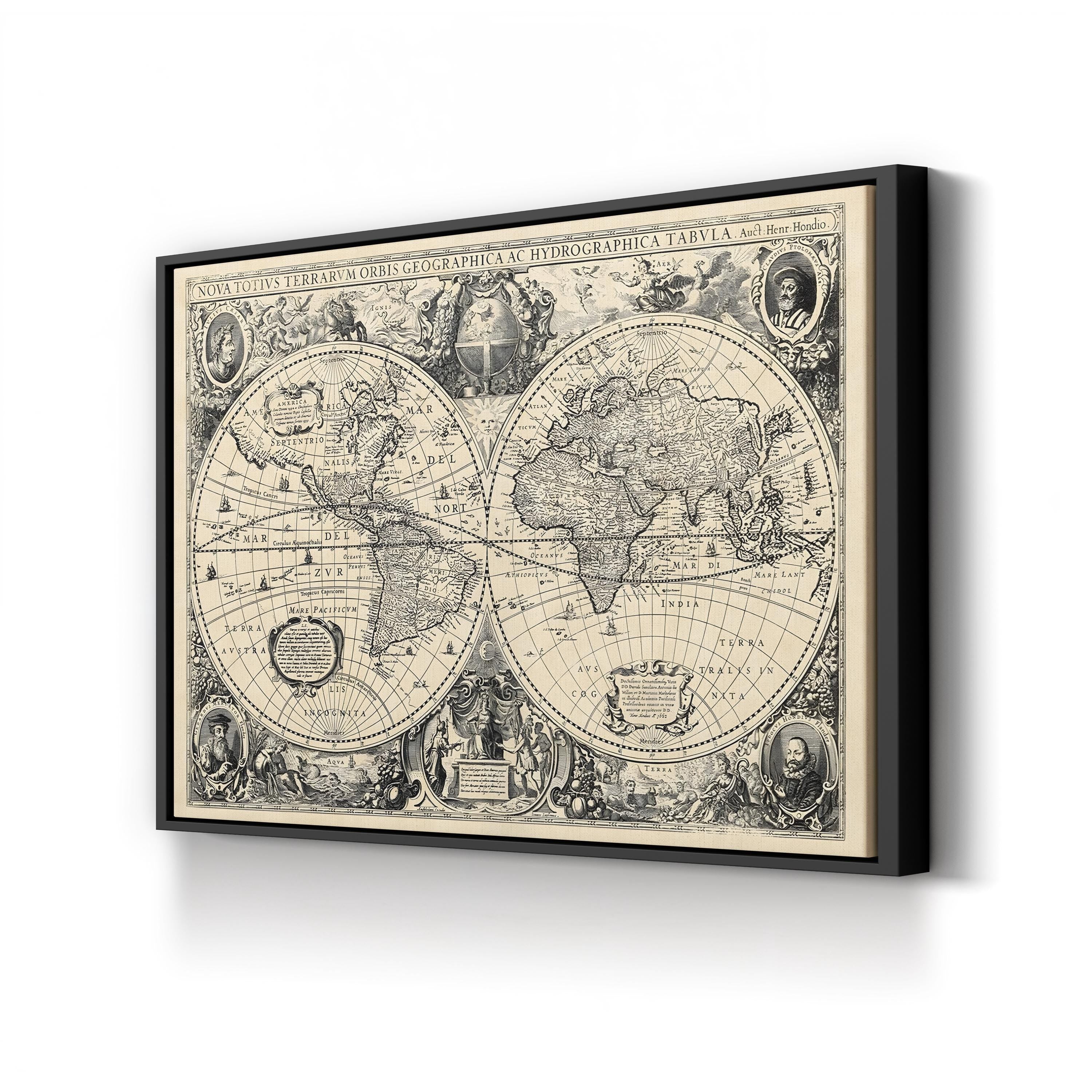 Antique World Map, 17th Century – Historical Map Wall Art | Vintage Cartography Canvas Print