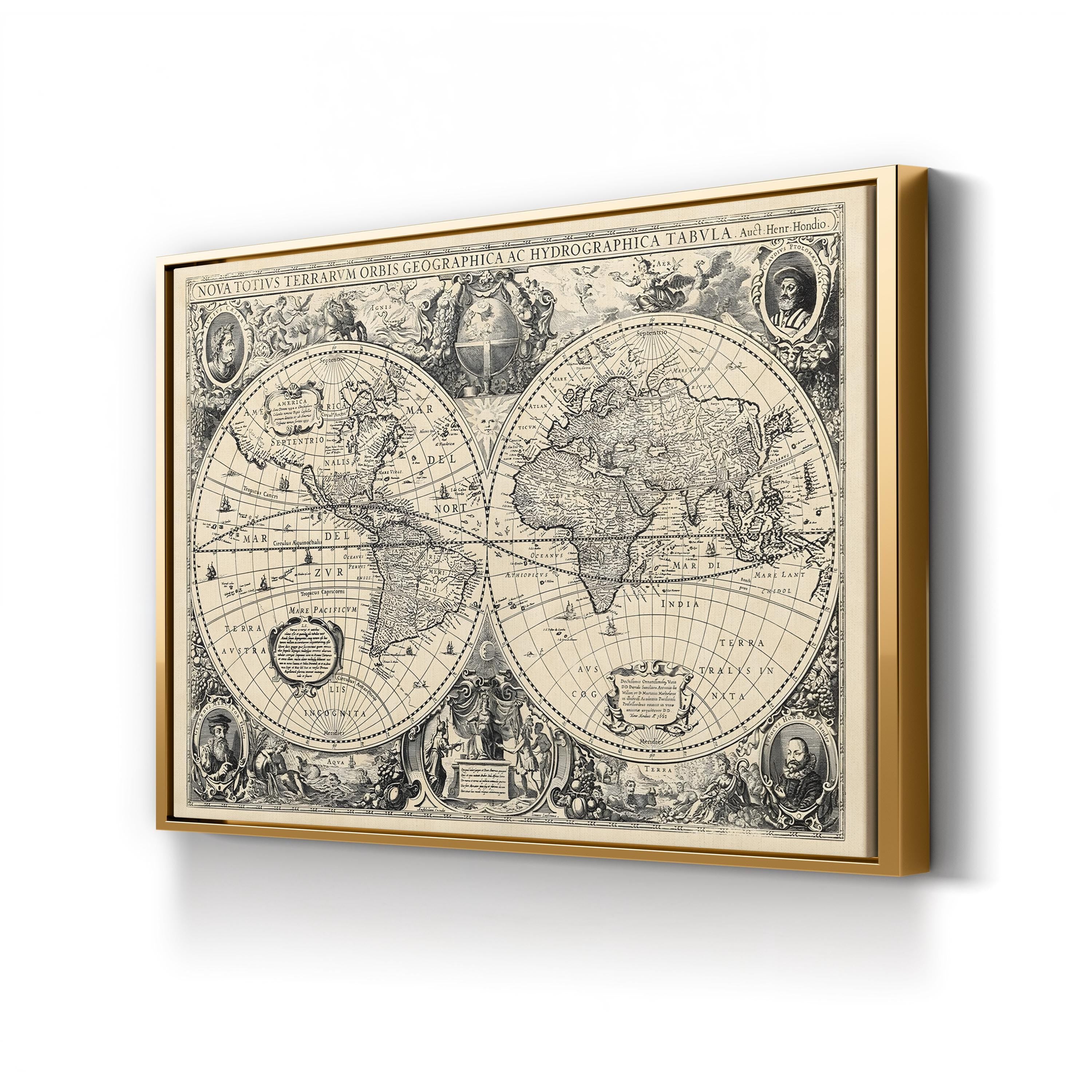 Antique World Map, 17th Century – Historical Map Wall Art | Vintage Cartography Canvas Print