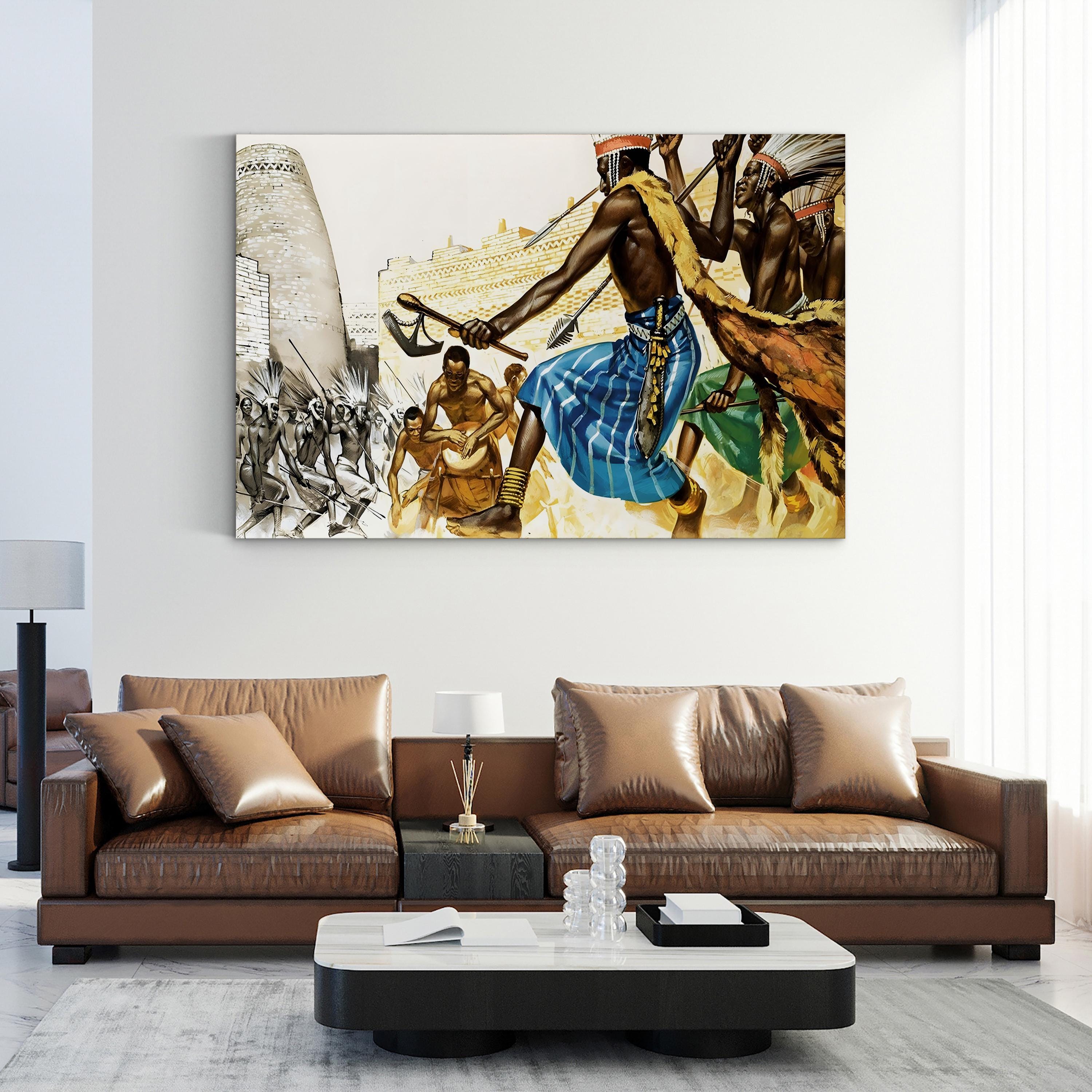 Vintage Bantu War Dance Art Print: African Tribal Ritual Illustration (1968)