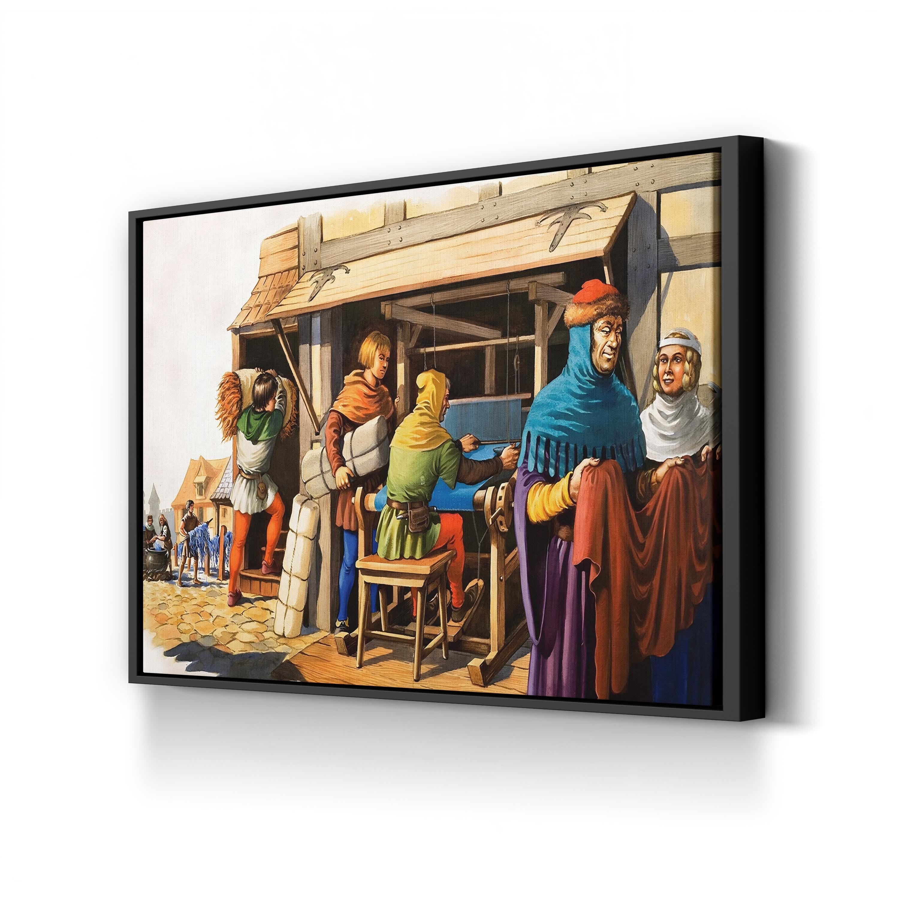 Weaving on a Loom Medieval Craft – Michael Godfrey Wall Art | Historical Canvas Print