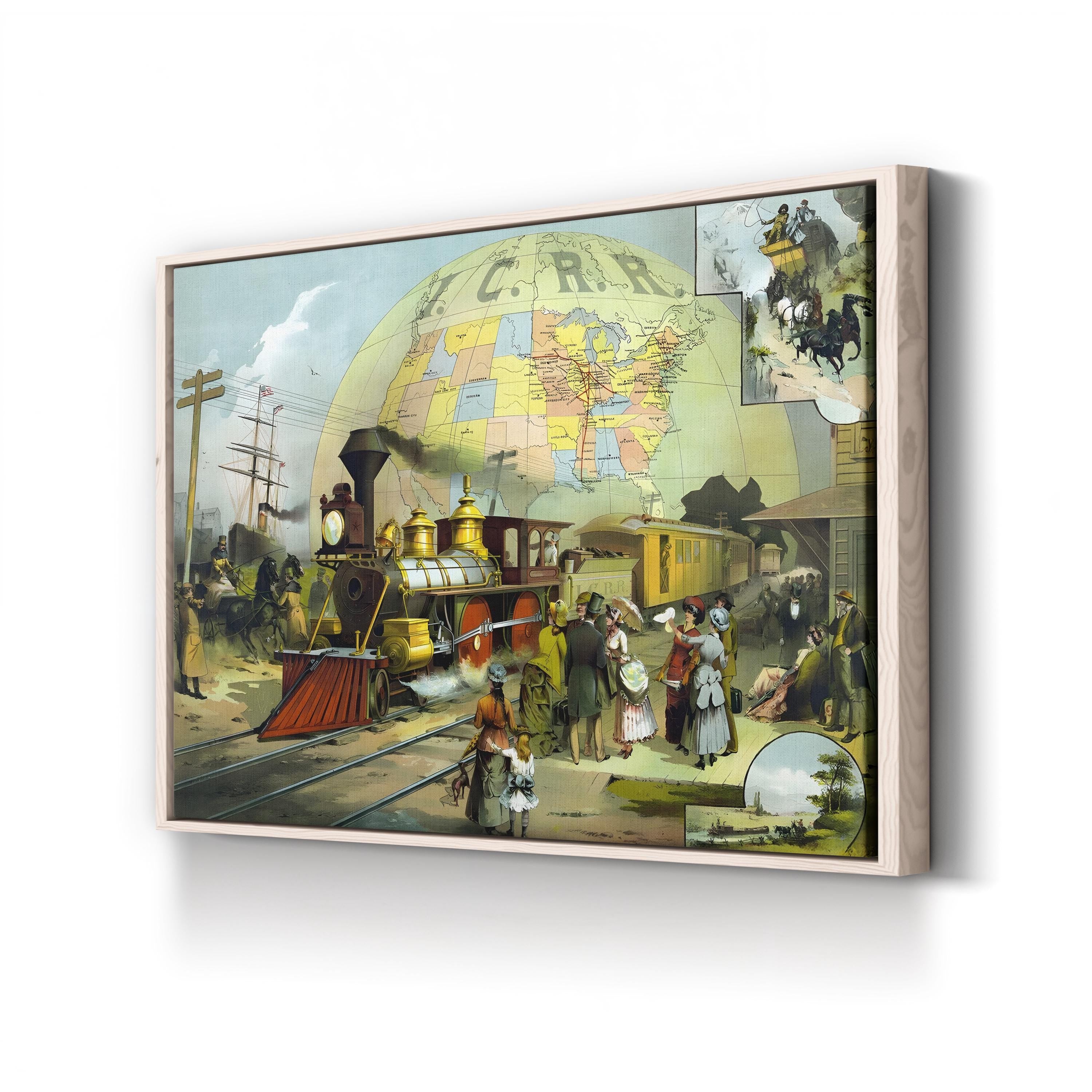 Well-Dressed Passengers Waiting for the Illinois Central Railroad Train Wall Art | 19th Century American Travel Illustration Print