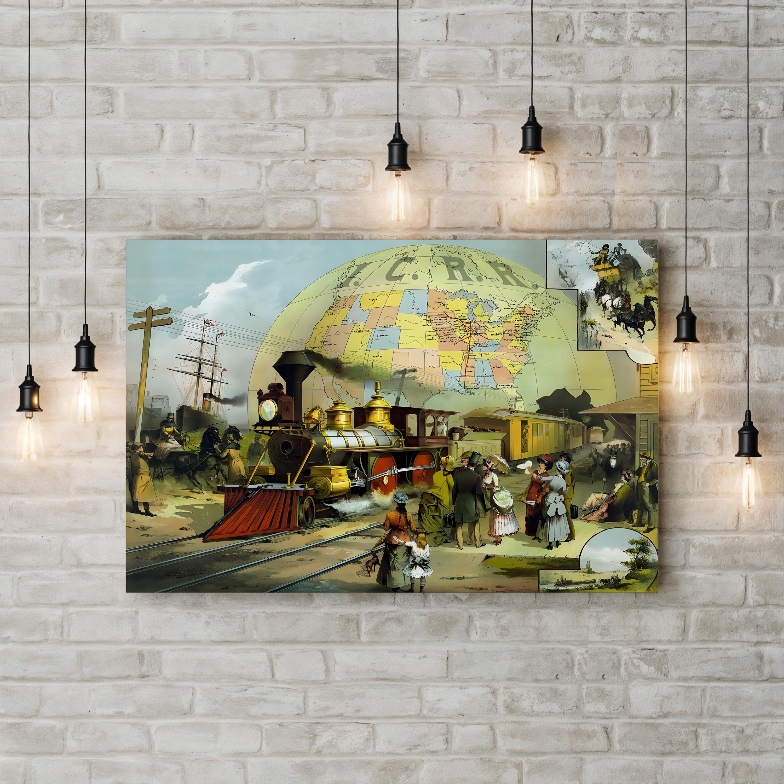 Well-Dressed Passengers Waiting for the Illinois Central Railroad Train Wall Art | 19th Century American Travel Illustration Print