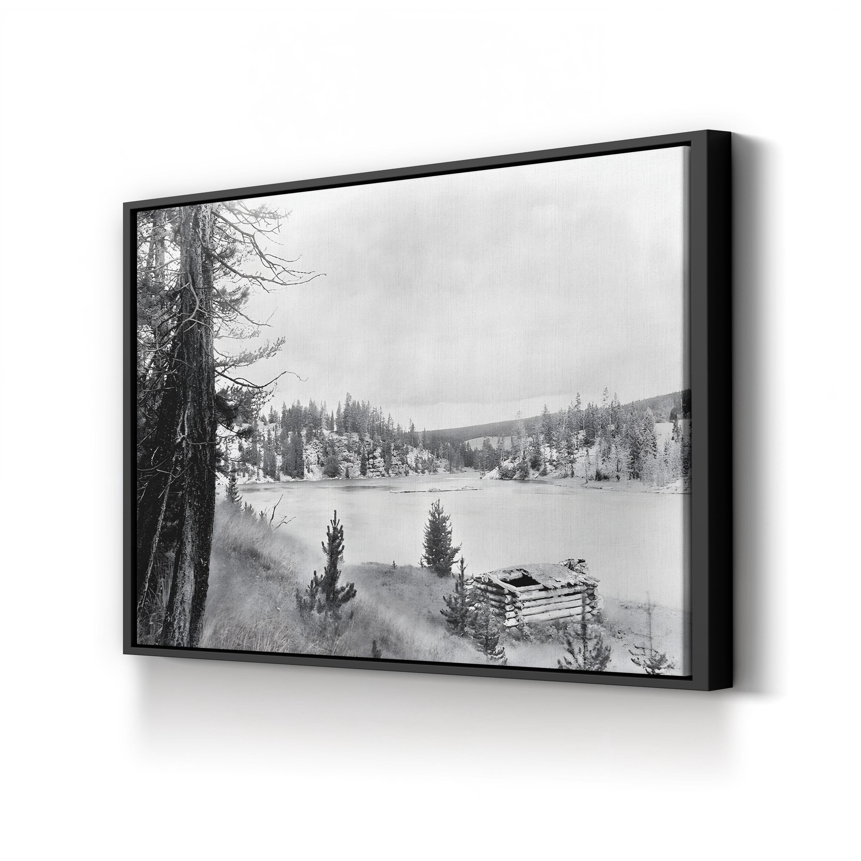 Yellowstone River Cabin, 1913 canvas print in a black frame