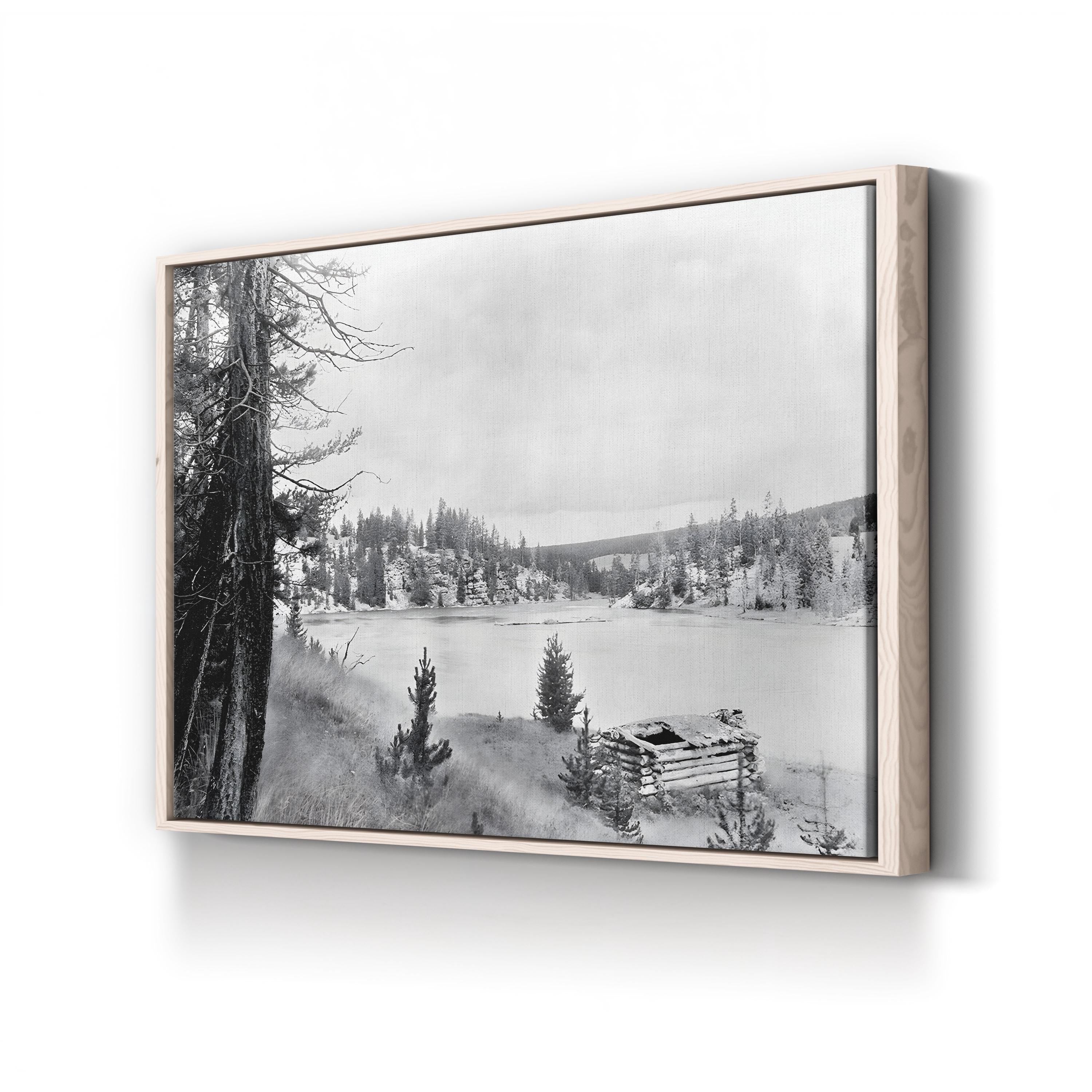 Yellowstone River Cabin, 1913 canvas print in a natural wood frame
