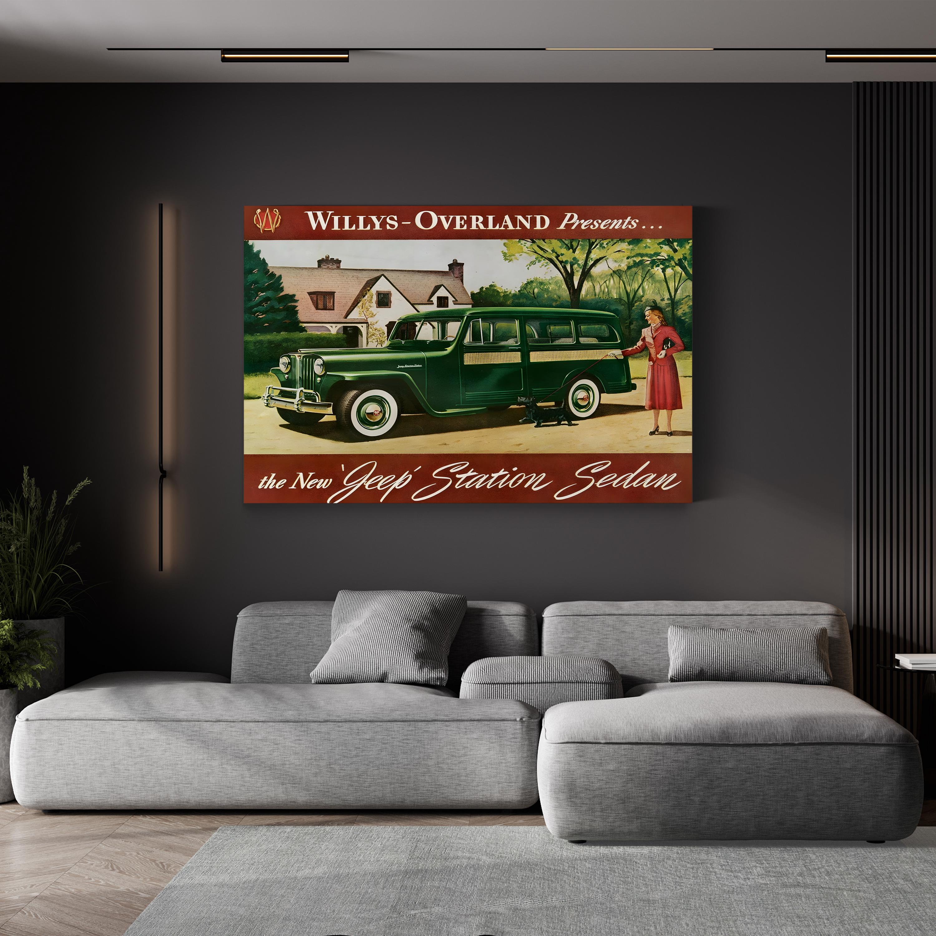 Willys Magazine Advert Detail, 1940s – Period Advertisement Wall Art | American Automotive Canvas Print