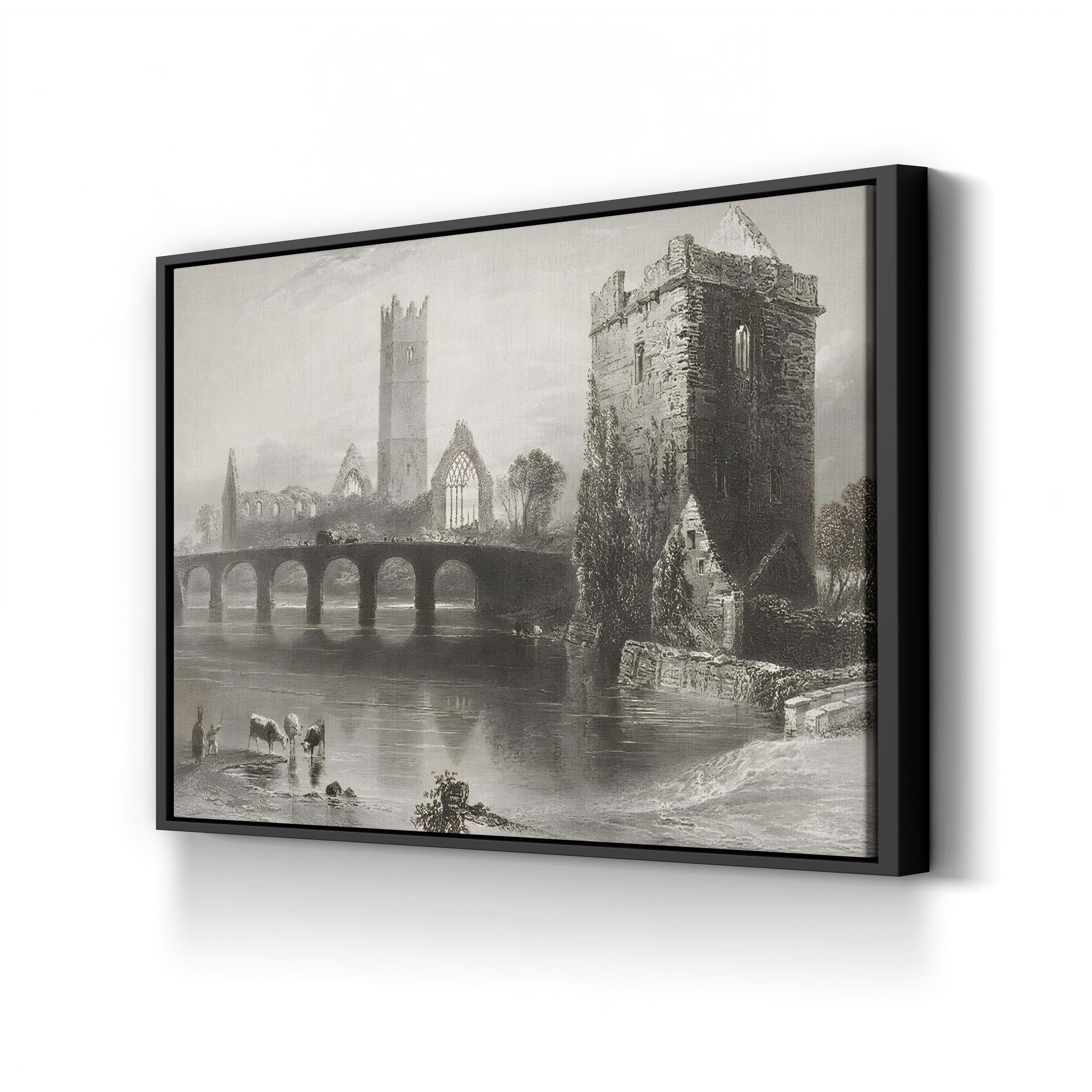 Abbey of Clare, County Galway, Ireland Wall Art — 1841 William Henry Bartlett Irish Architectural Engraving