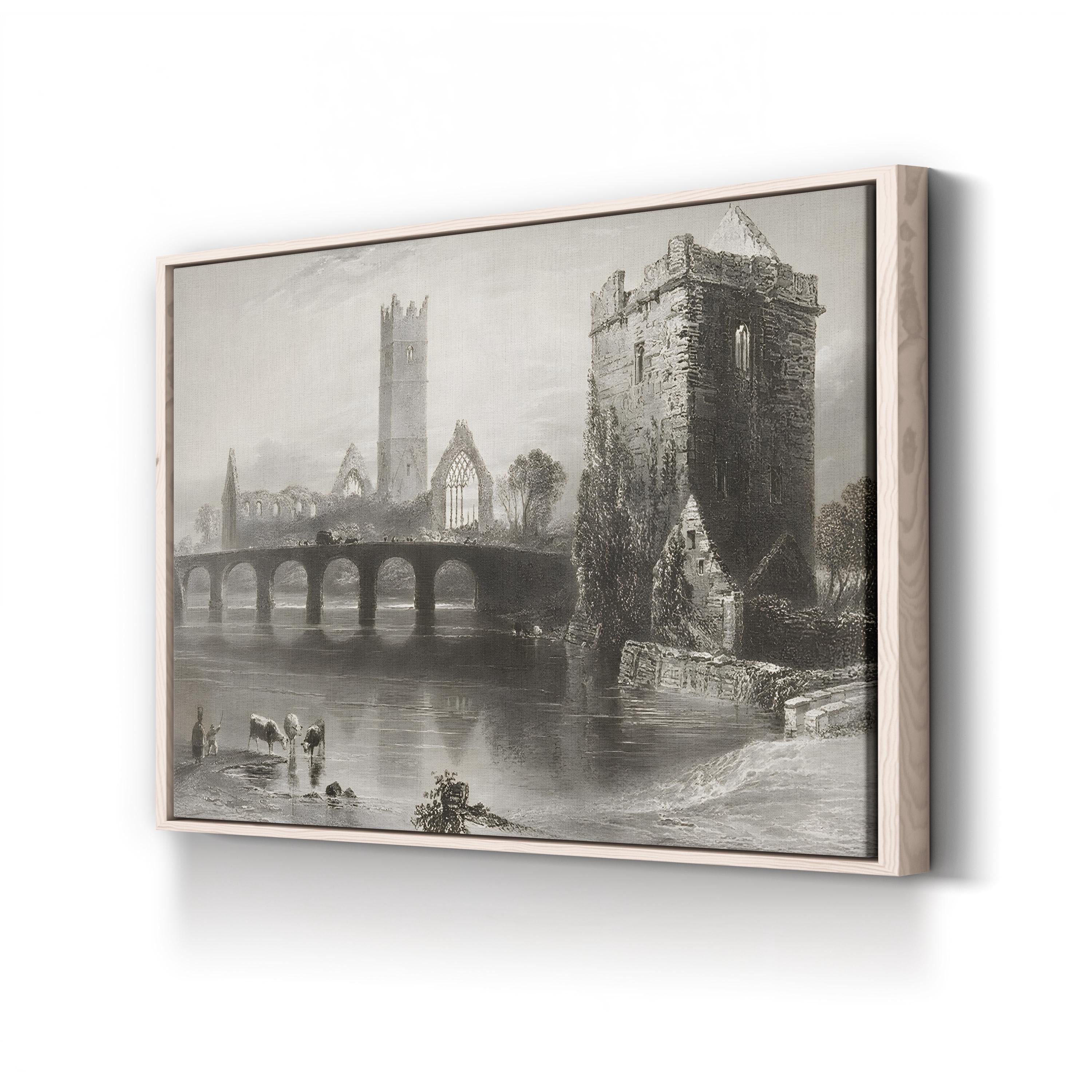 Abbey of Clare, County Galway, Ireland Wall Art — 1841 William Henry Bartlett Irish Architectural Engraving