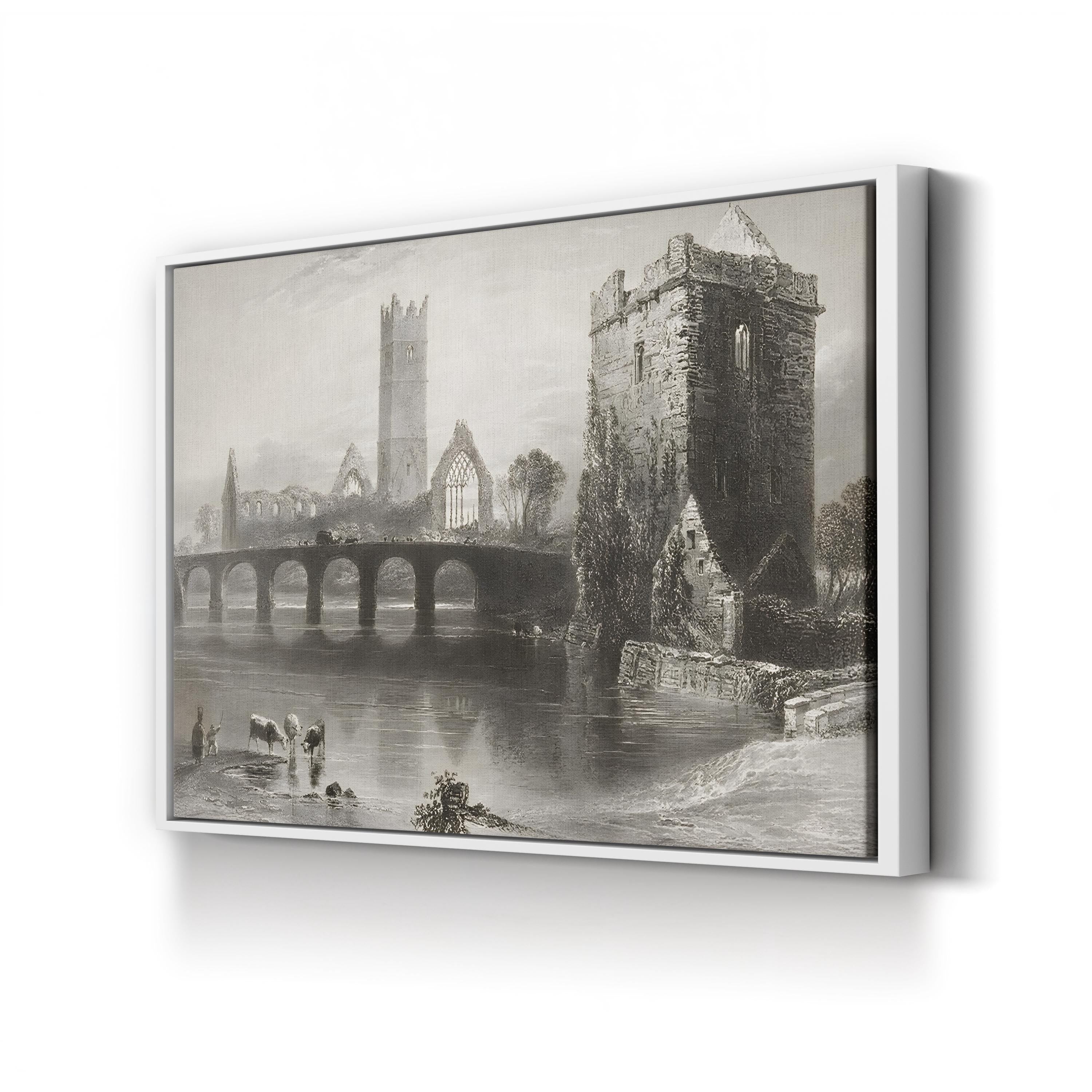 Abbey of Clare, County Galway, Ireland Wall Art — 1841 William Henry Bartlett Irish Architectural Engraving
