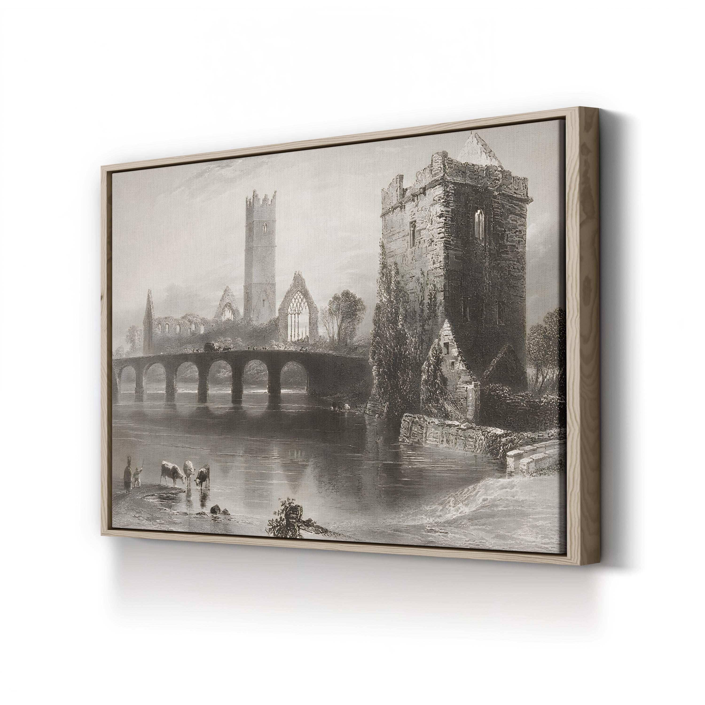 Abbey of Clare, County Galway, Ireland Wall Art — 1841 William Henry Bartlett Irish Architectural Engraving