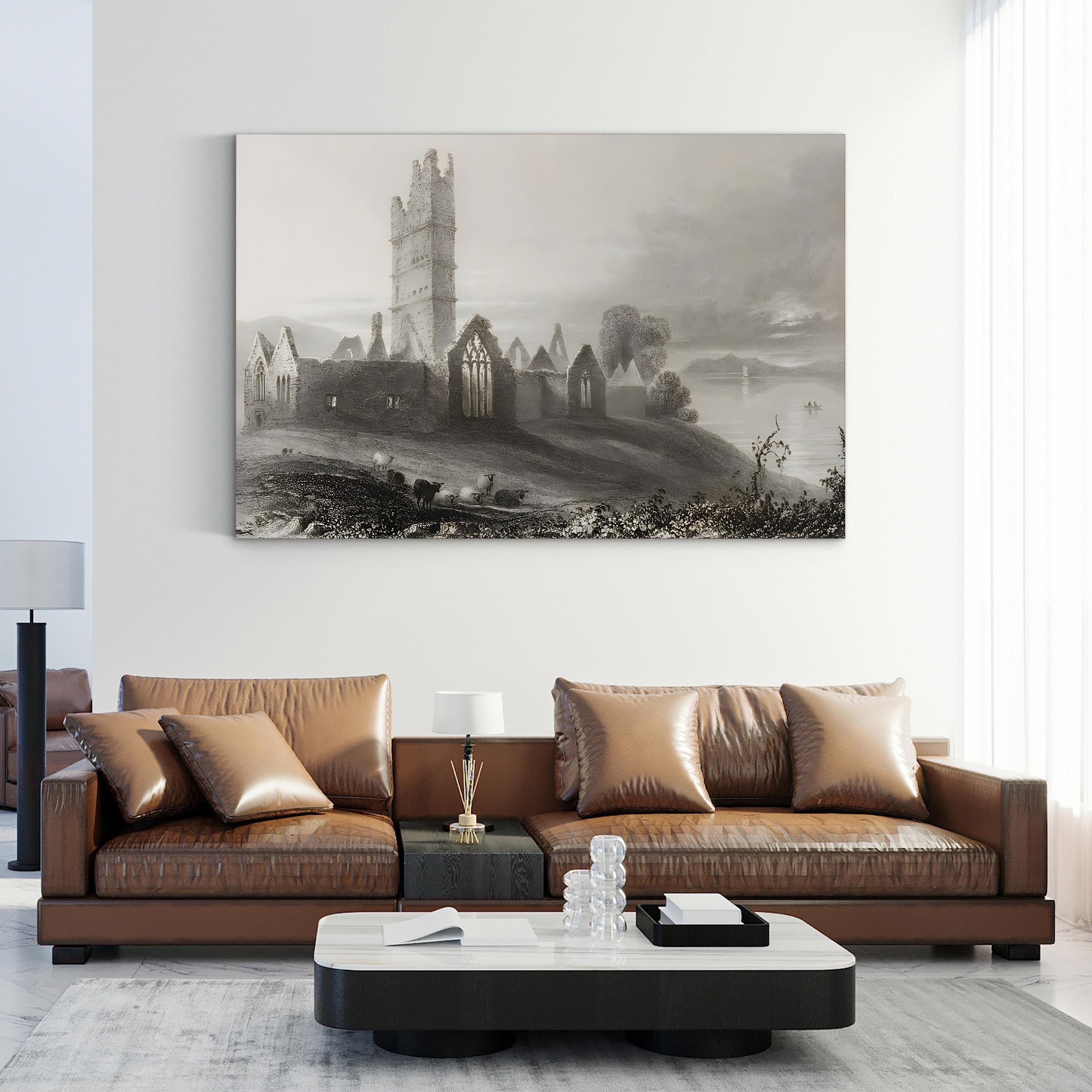 Abbey of Moyne, Killala, County Mayo, Ireland Wall Art — 19th Century Irish Architectural Engraving by William Henry Bartlett