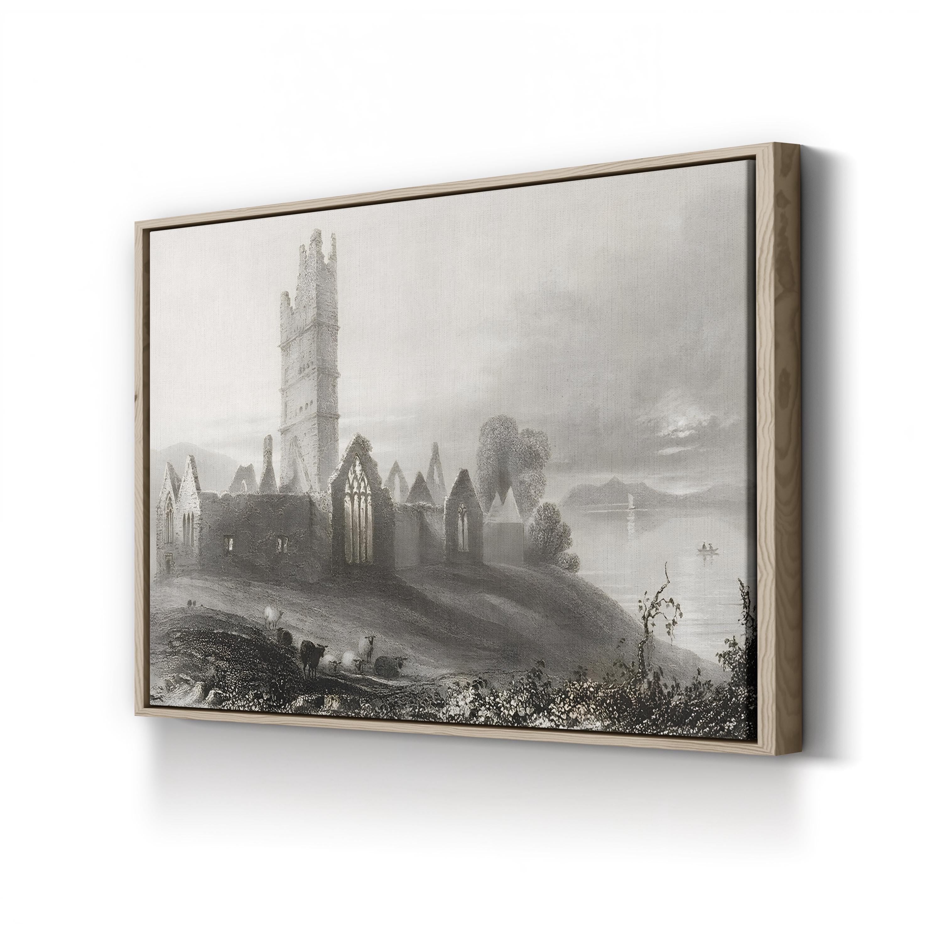 Abbey of Moyne, Killala, County Mayo, Ireland Wall Art — 19th Century Irish Architectural Engraving by William Henry Bartlett
