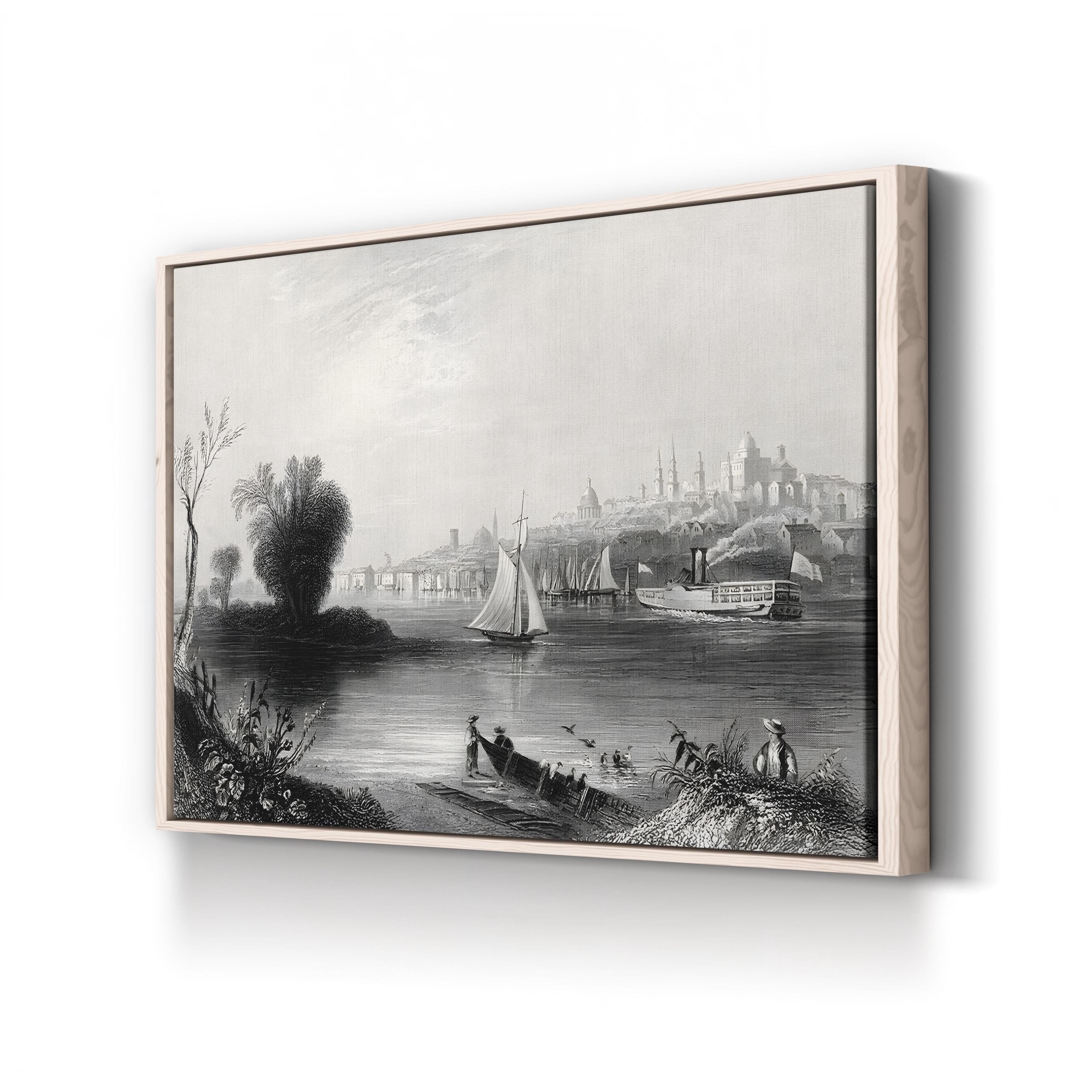 Albany, New York, USA in the 19th Century Wall Art — Vintage Hudson River Cityscape Print