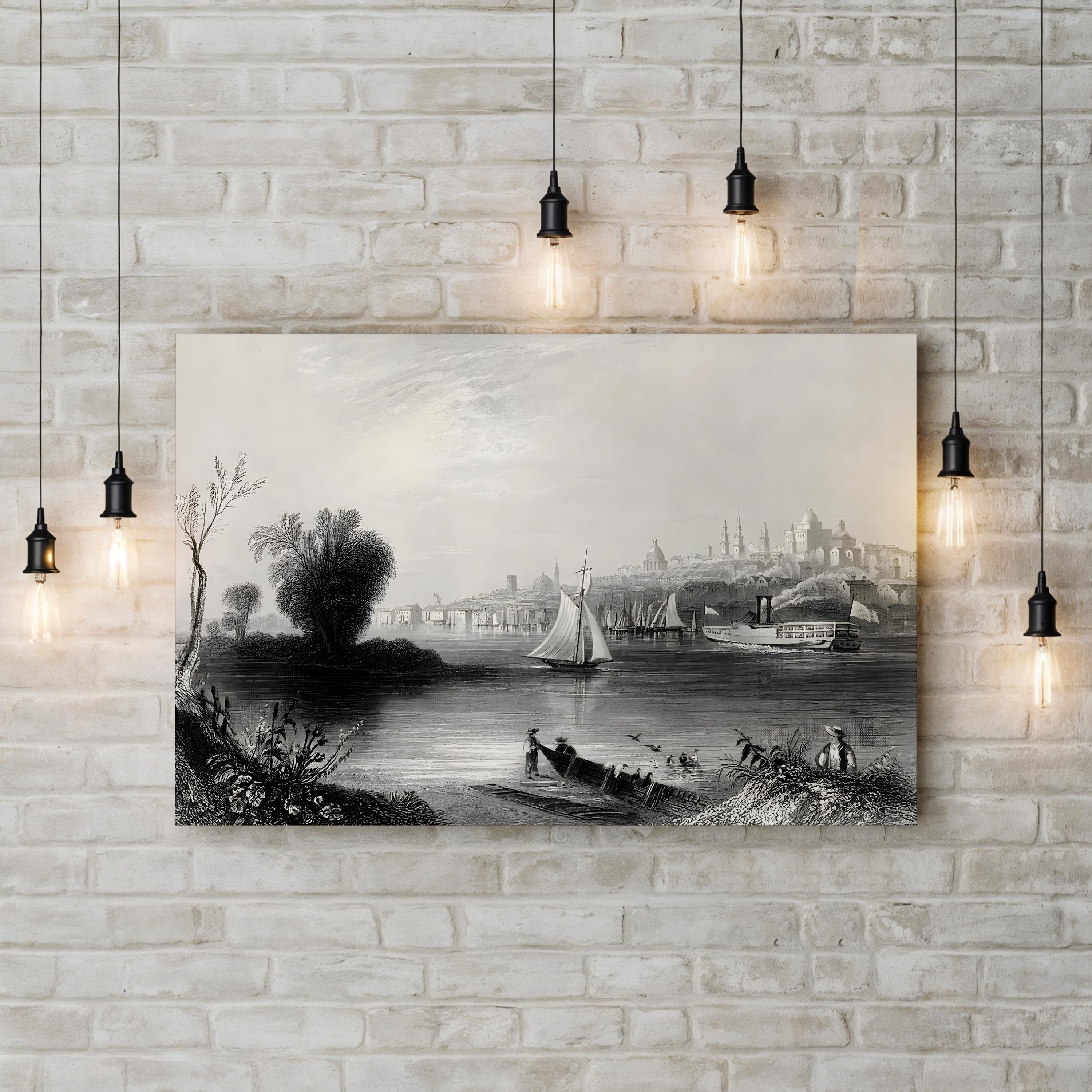 Albany, New York, USA in the 19th Century Wall Art — Vintage Hudson River Cityscape Print