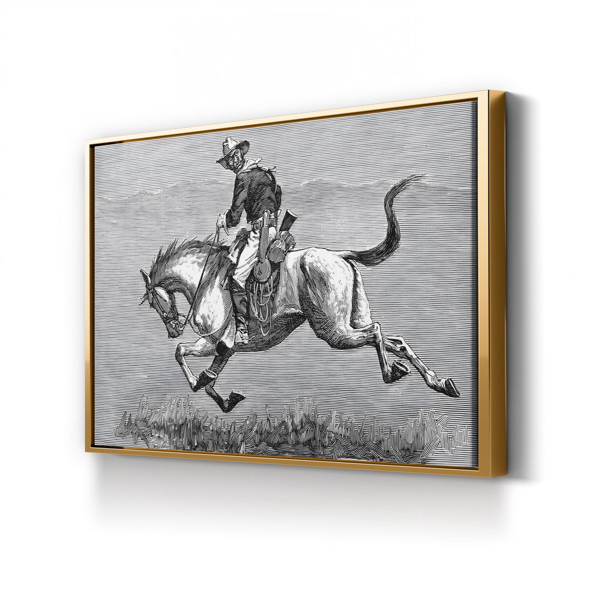 A Retiring Scout, 1888 — American West Wall Art by Frederic Remington canvas print in Gold Framed Canvas