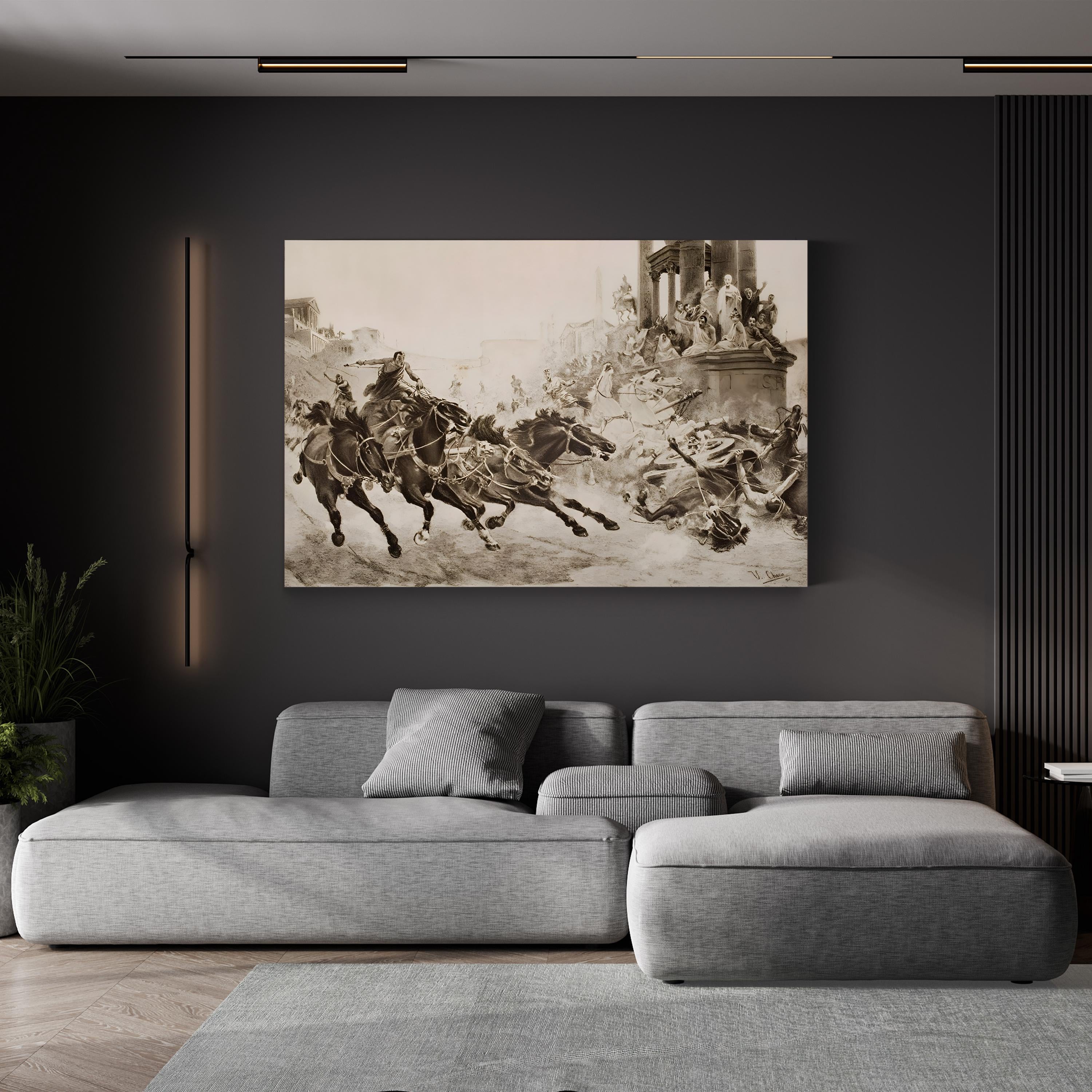 A Roman Chariot Race, Ancient Rome, Italy — Classical Historical Illustration Wall Art by U. Checa