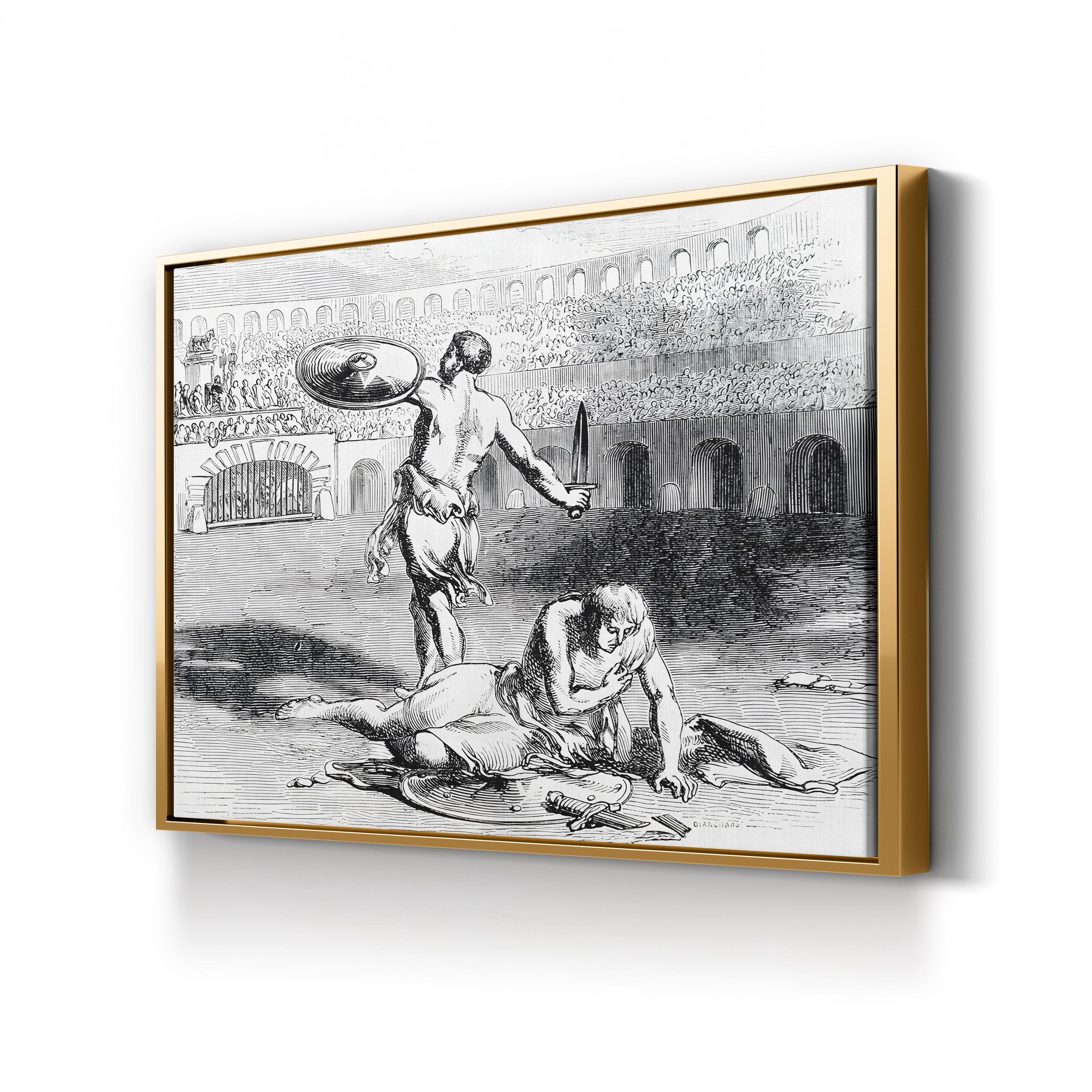 Colosseum Gladiators Engraving Wall Art — 18th Century Roman Combat Scene, Rome, Italy