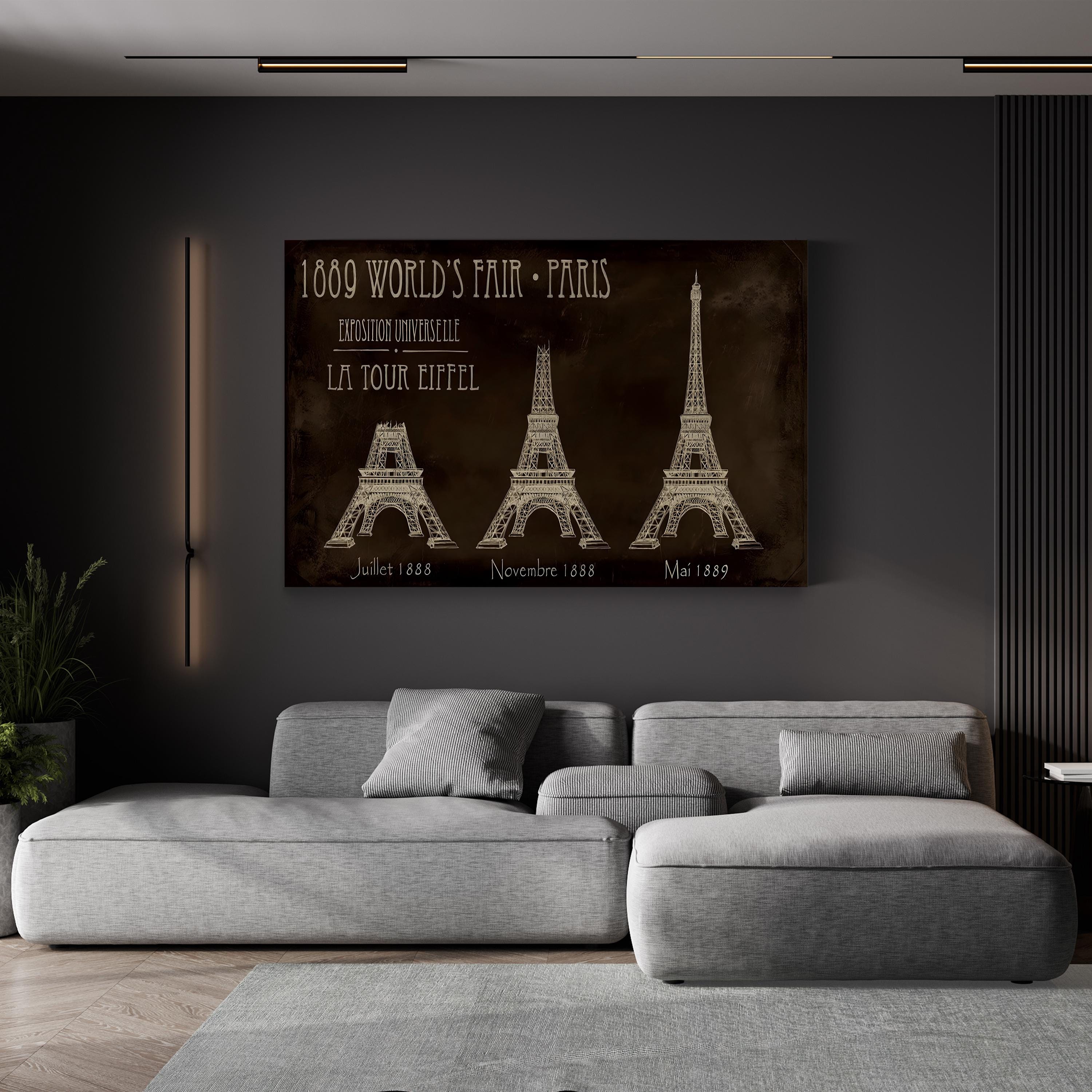 Eiffel Tower Construction Poster, Exposition Universelle, Paris, France 1889 Wall Art — Architectural Evolution Illustration