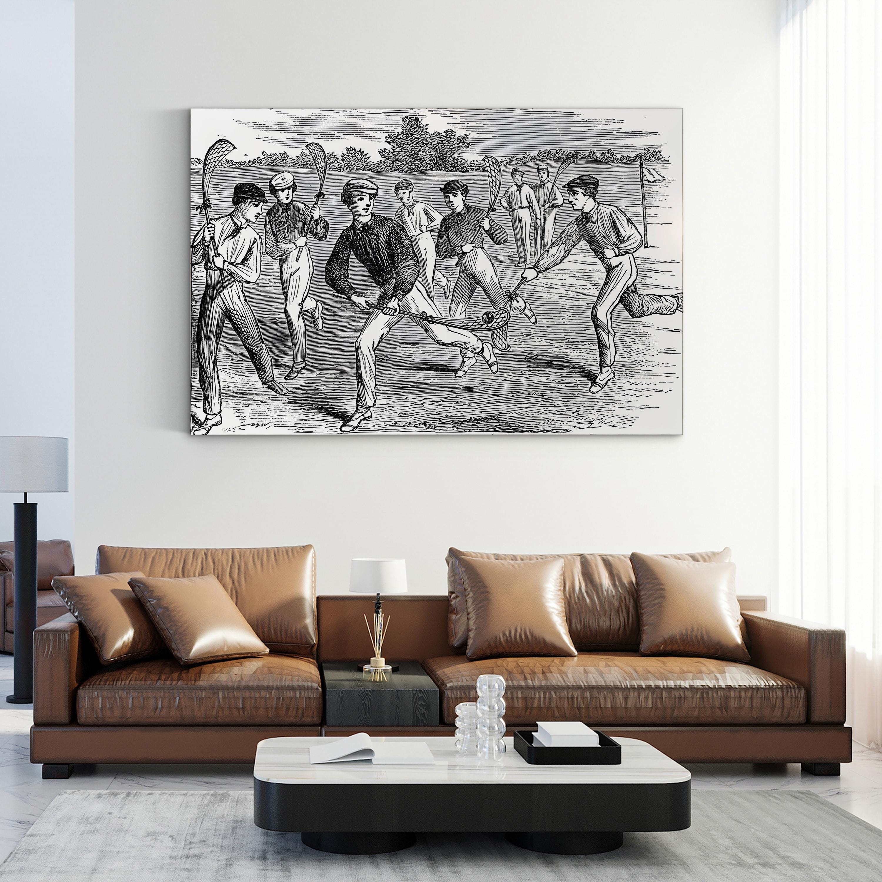 Young Men Playing Lacrosse, 19th Century Wall Art — Vintage Sports Illustration Print