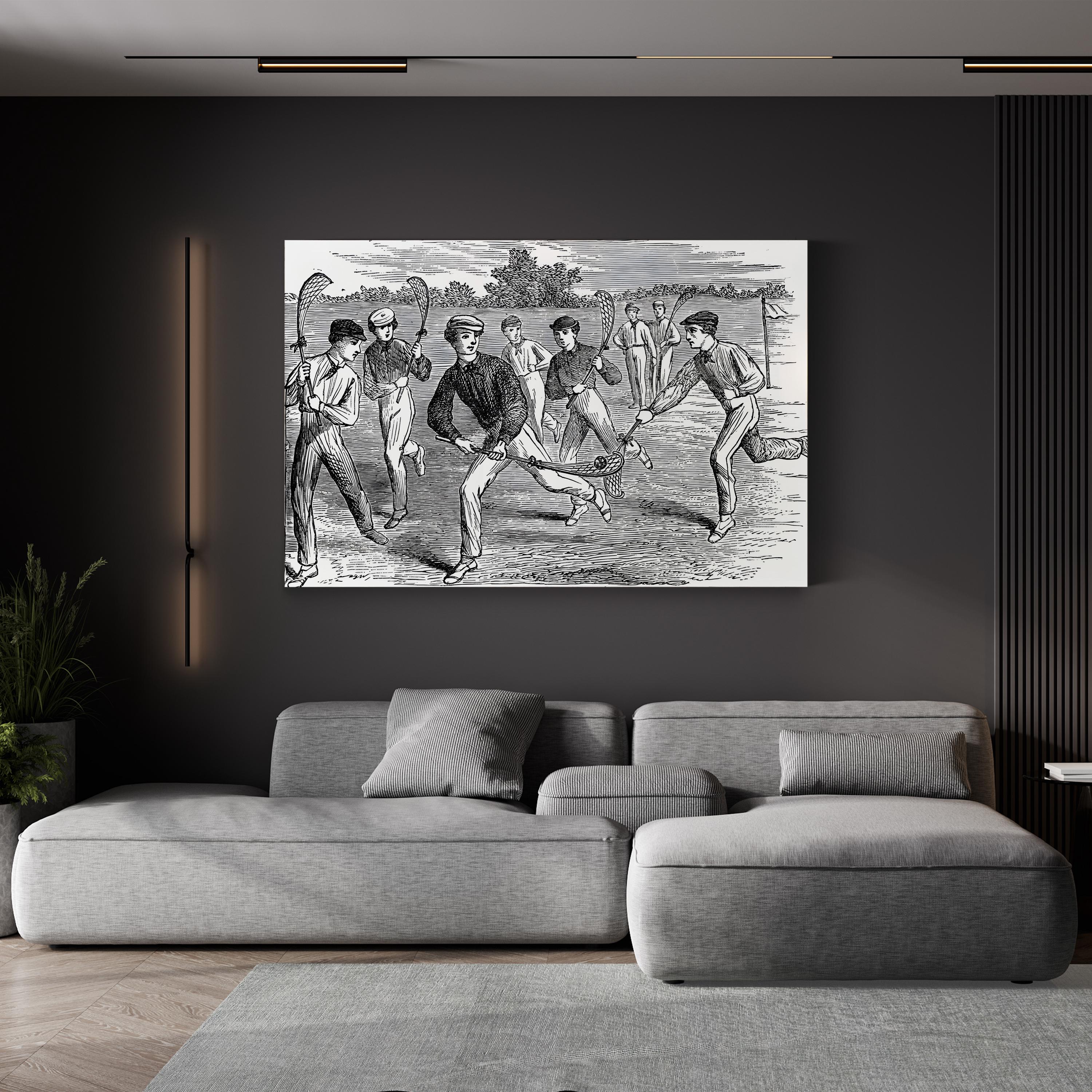 Young Men Playing Lacrosse, 19th Century Wall Art — Vintage Sports Illustration Print