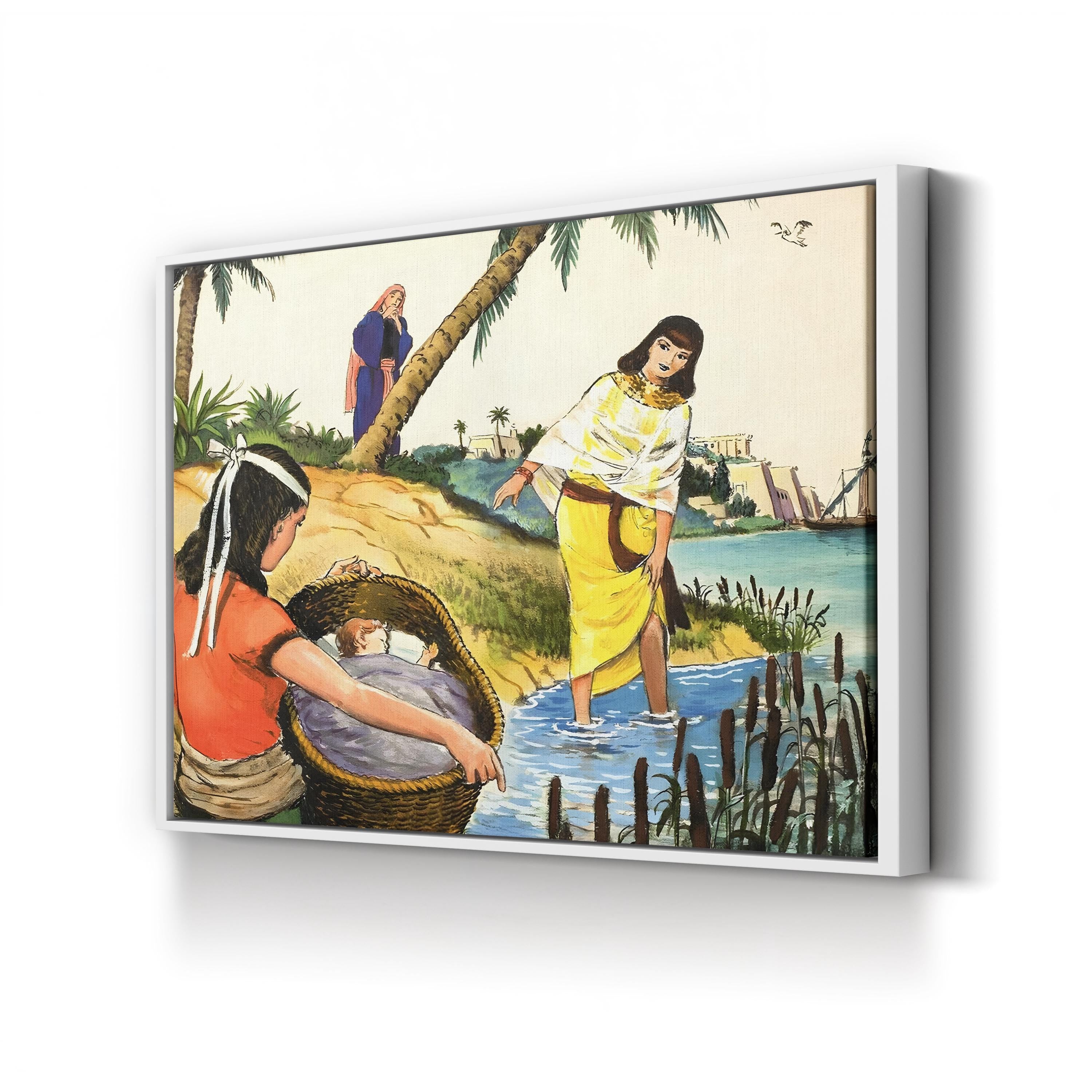 The Finding of Moses in the Nile River by Clive Uptton canvas print in a white frame