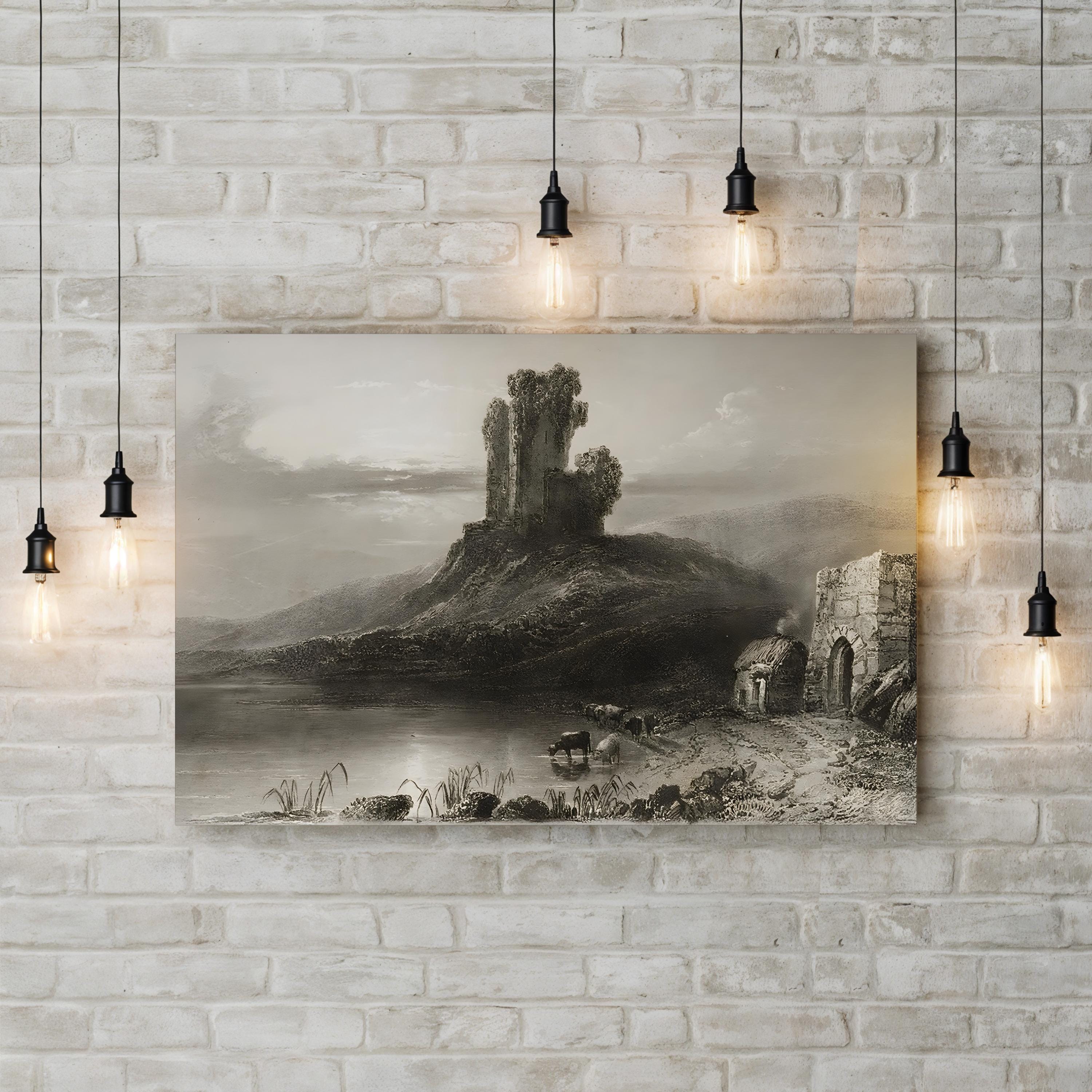 Kilcolman Castle Ruins, County Cork Ireland Wall Art — Vintage Irish Landscape Canvas Print