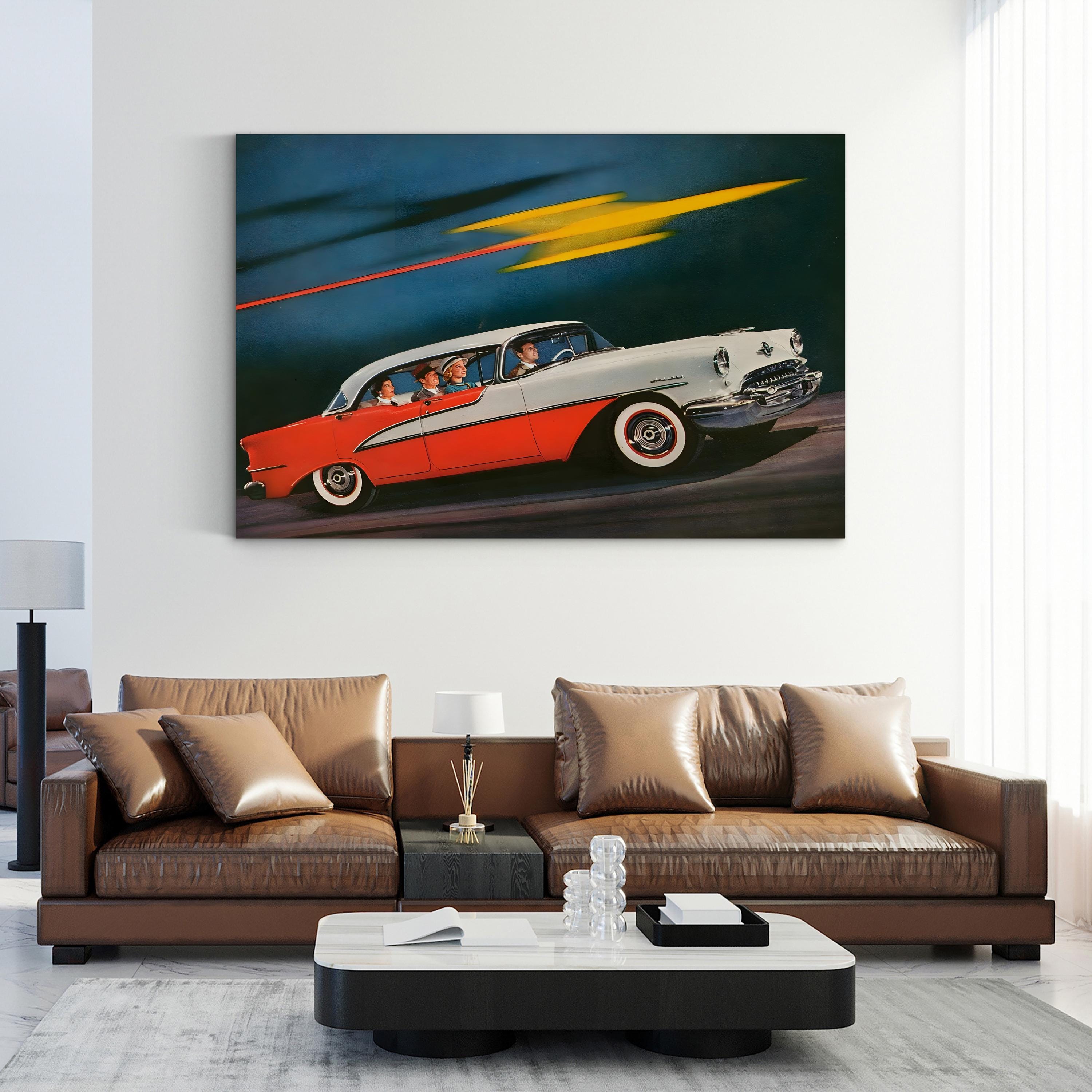 1950s Oldsmobile Red & White Ad – Period Advertisement Wall Art | Atomic Age Automotive Canvas Print