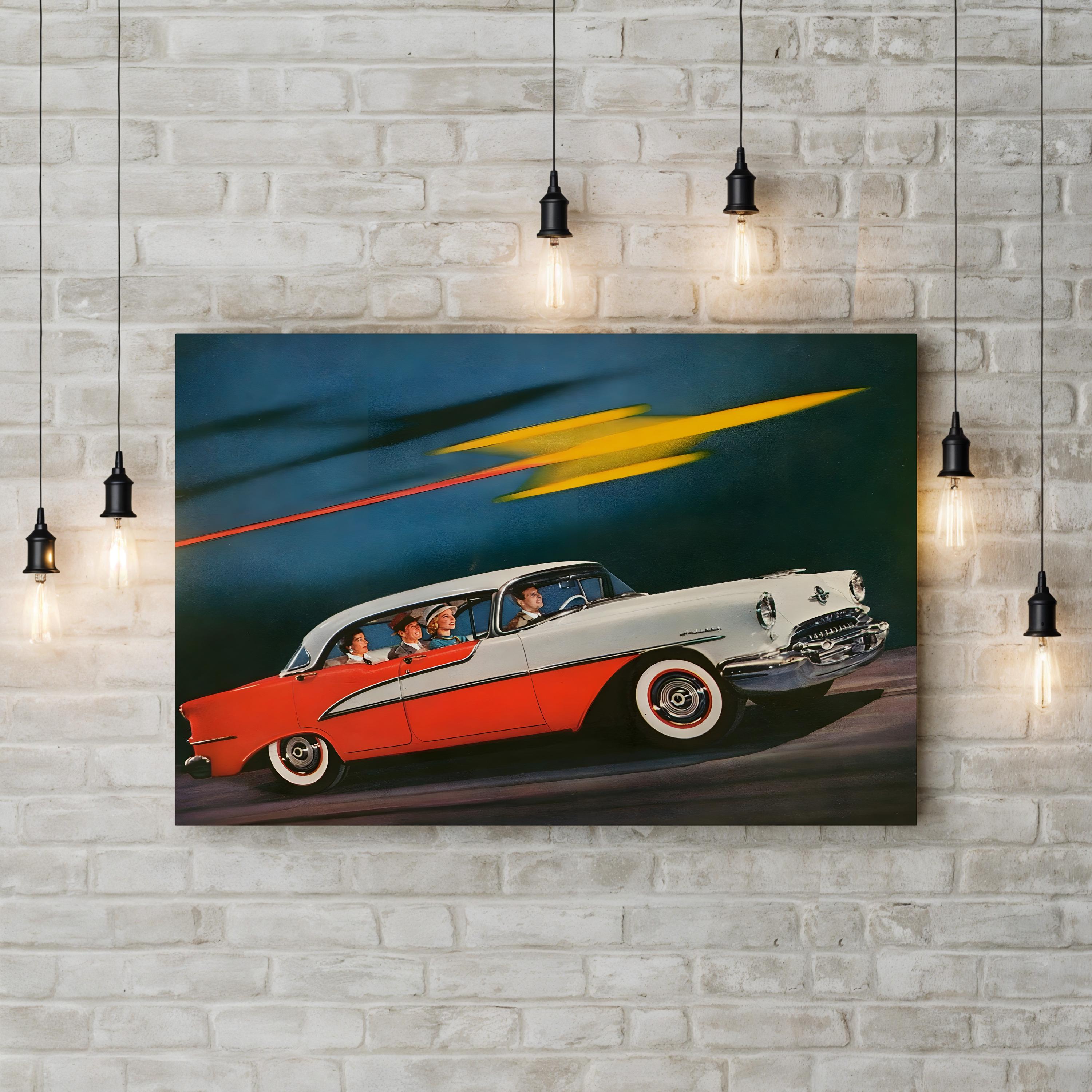1950s Oldsmobile Red & White Ad – Period Advertisement Wall Art | Atomic Age Automotive Canvas Print