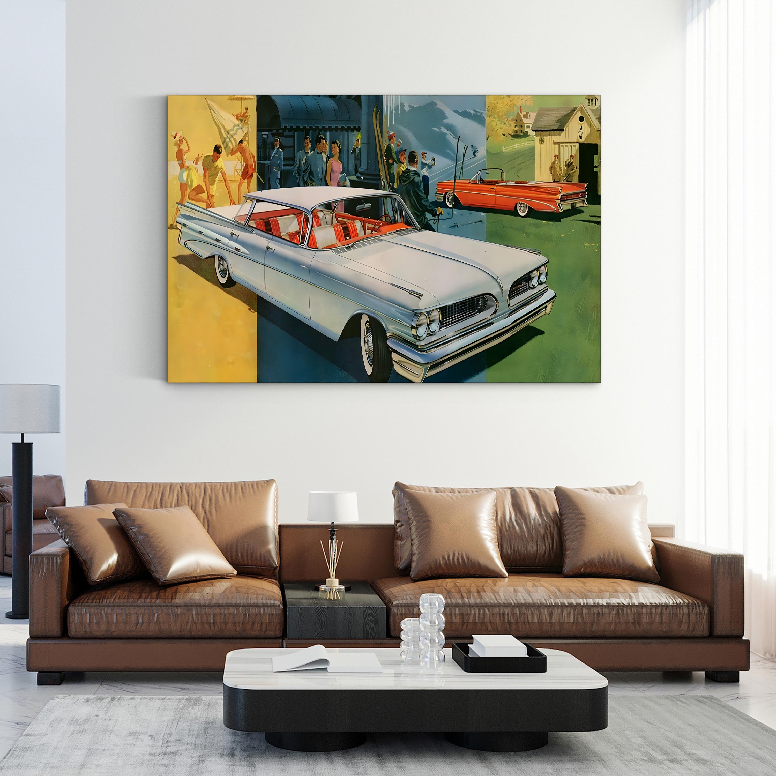 1950s Pontiac Night Scene – Period Advertisement Wall Art | Retro Automotive Canvas Print