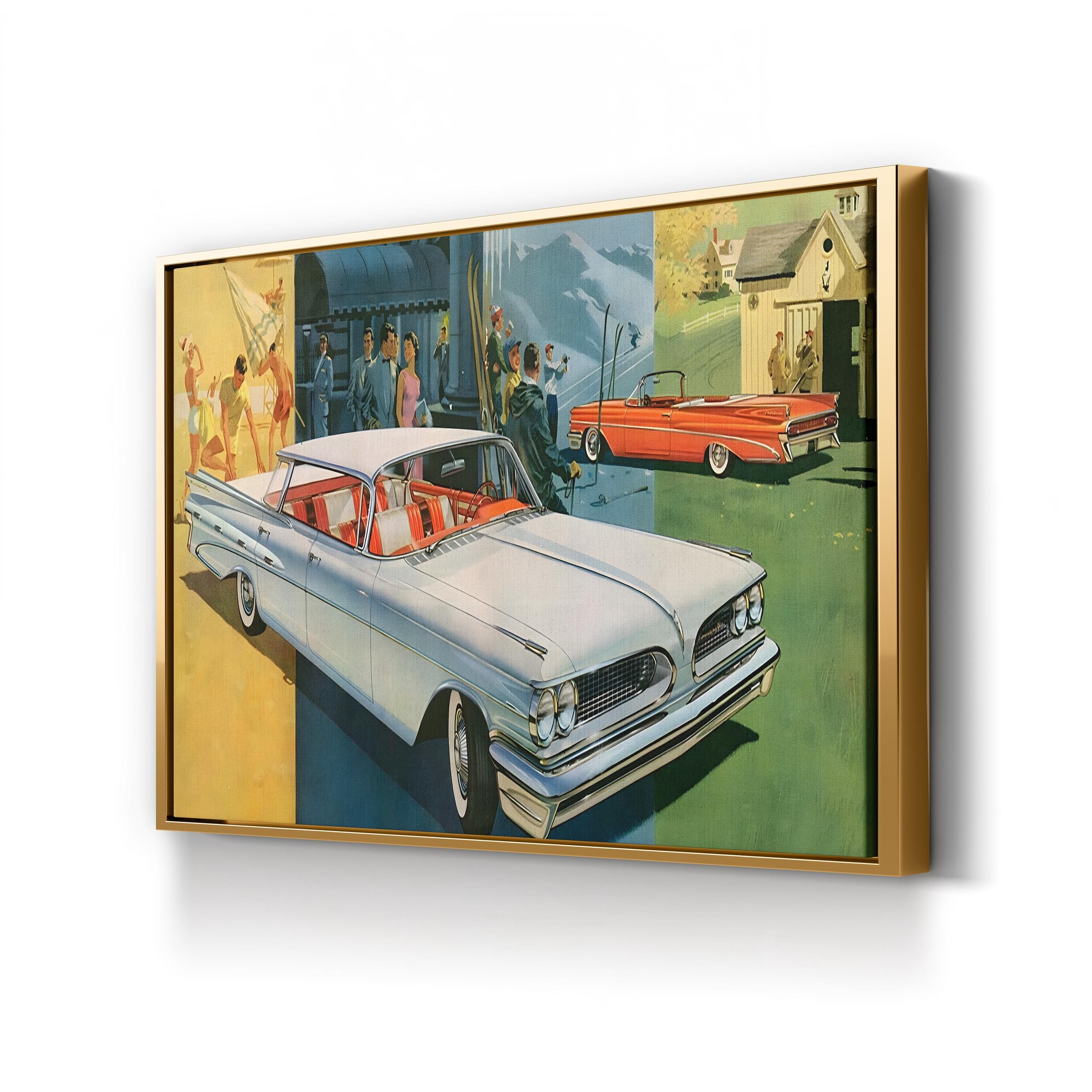 1950s Pontiac Night Scene – Period Advertisement Wall Art | Retro Automotive Canvas Print