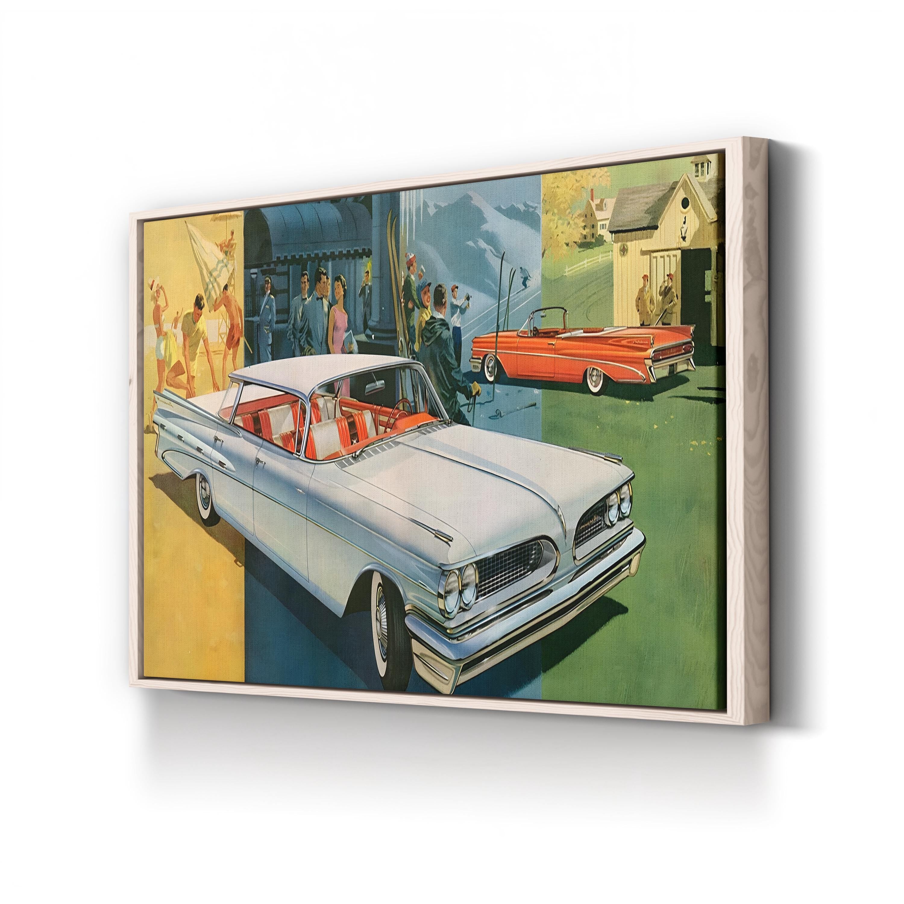 1950s Pontiac Night Scene – Period Advertisement Wall Art | Retro Automotive Canvas Print