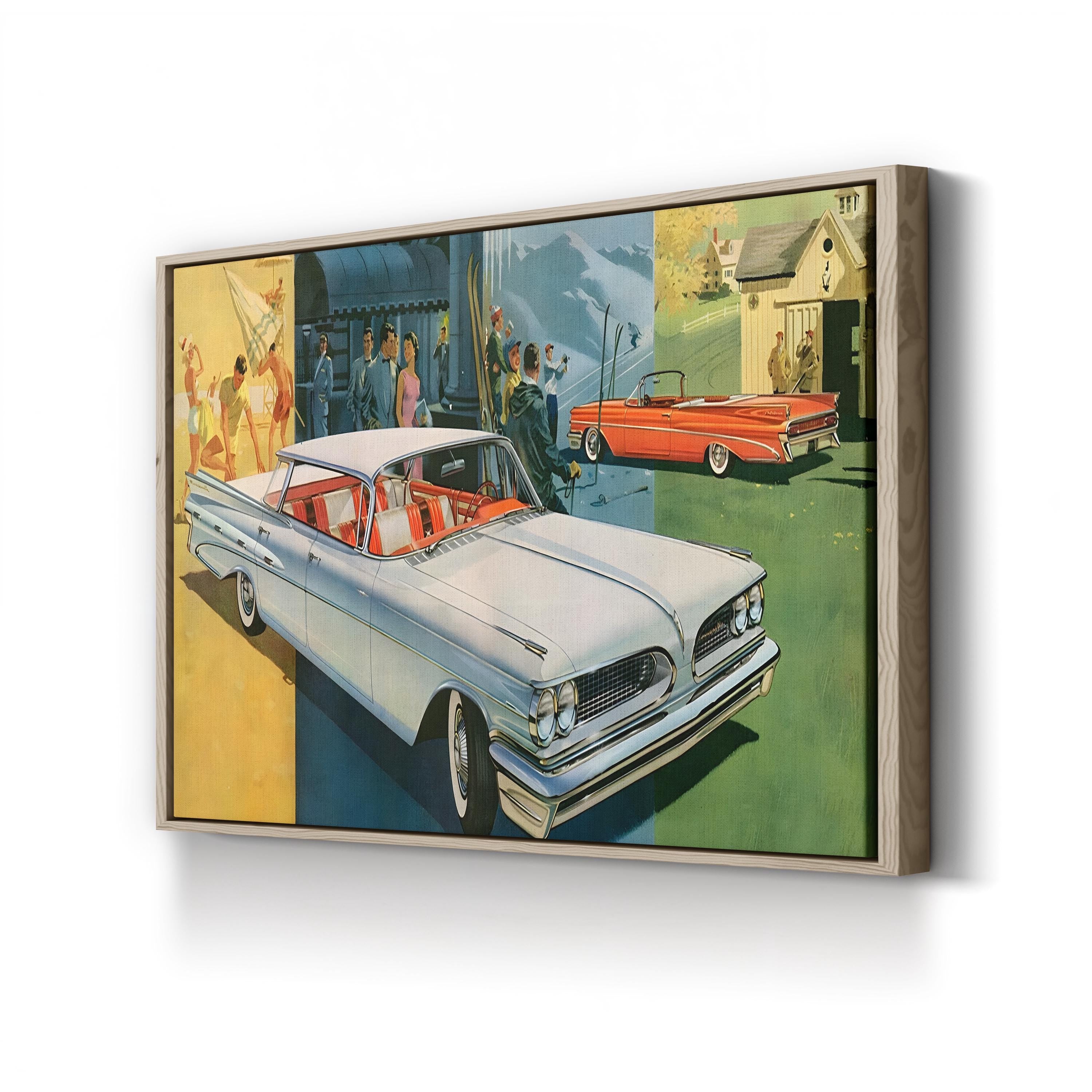 1950s Pontiac Night Scene – Period Advertisement Wall Art | Retro Automotive Canvas Print