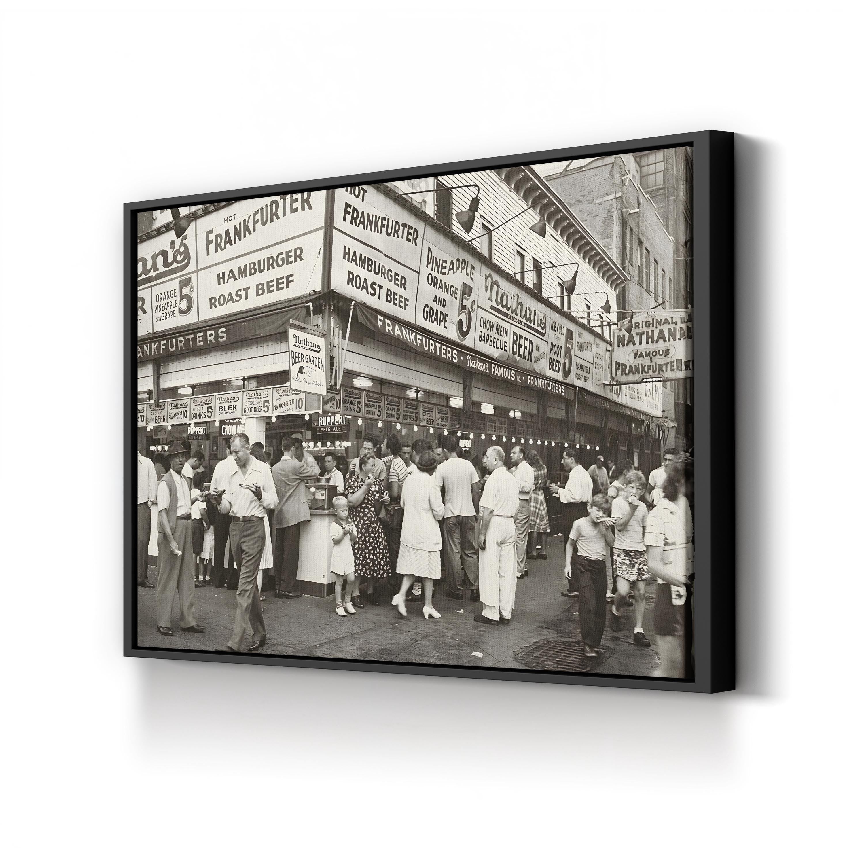 Nathan's Famous Coney Island, 1947 – Vintage Photography Wall Art | NYC Street Scene Canvas Print