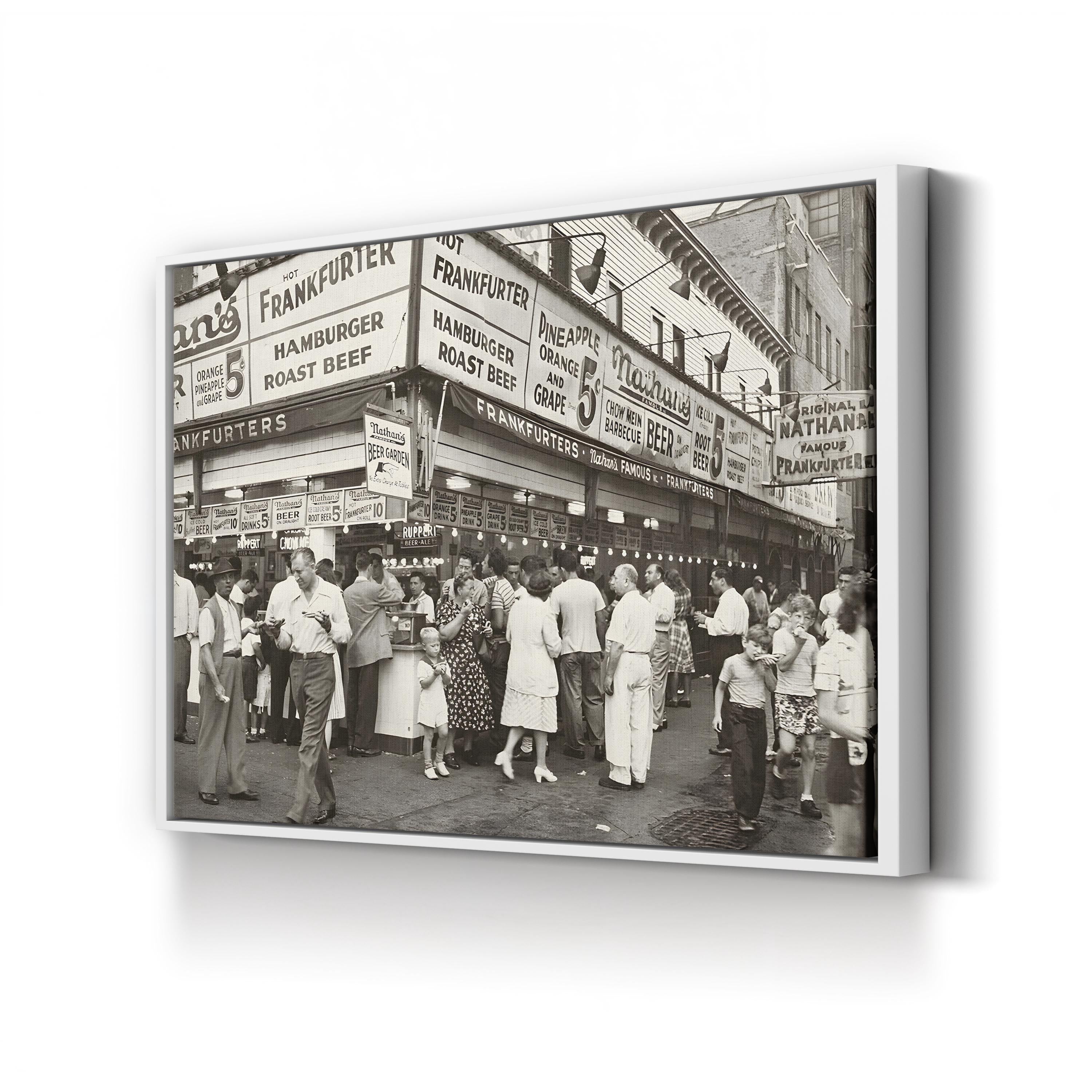Nathan's Famous Coney Island, 1947 – Vintage Photography Wall Art | NYC Street Scene Canvas Print