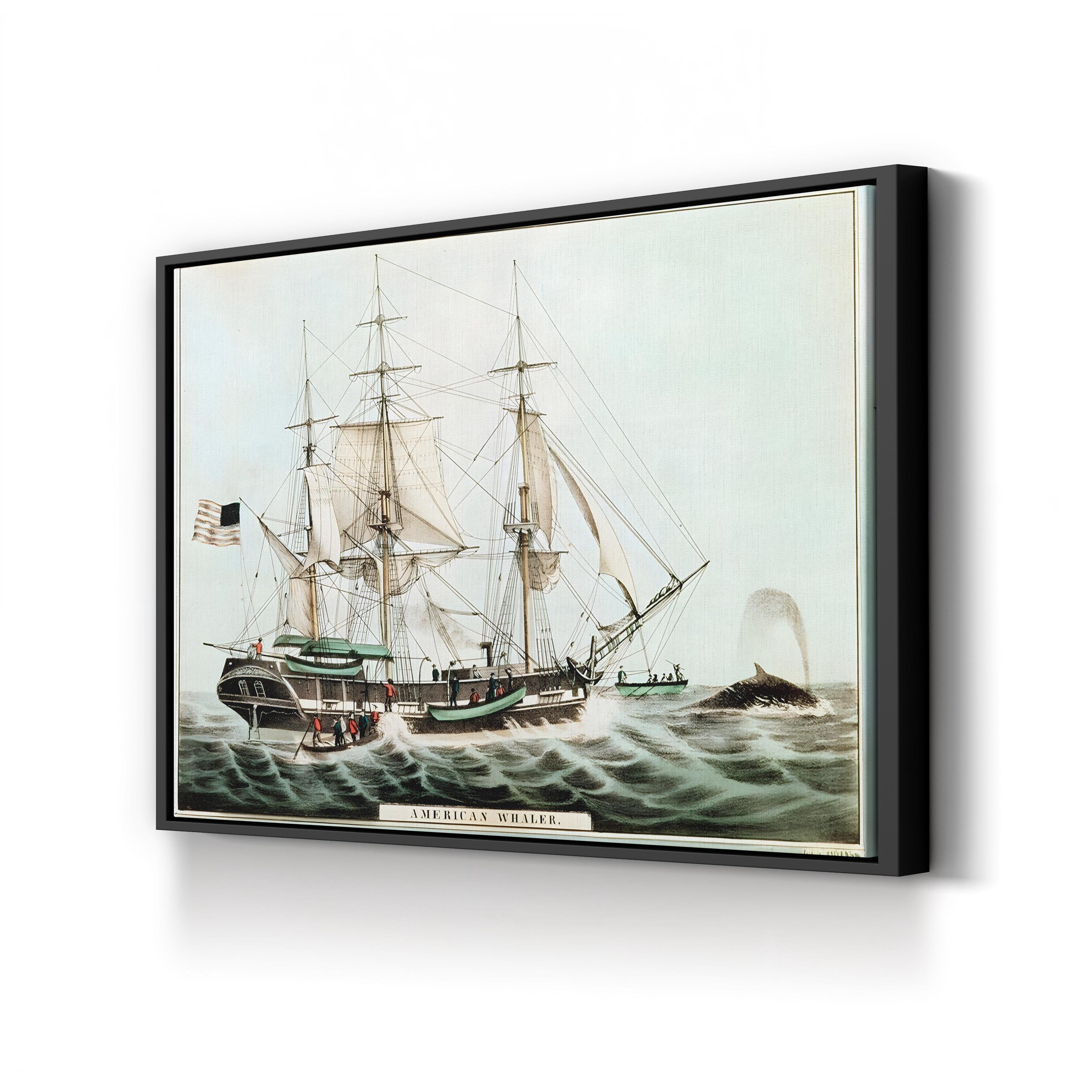 American Whaler by Nathaniel Currier canvas print in Black frame