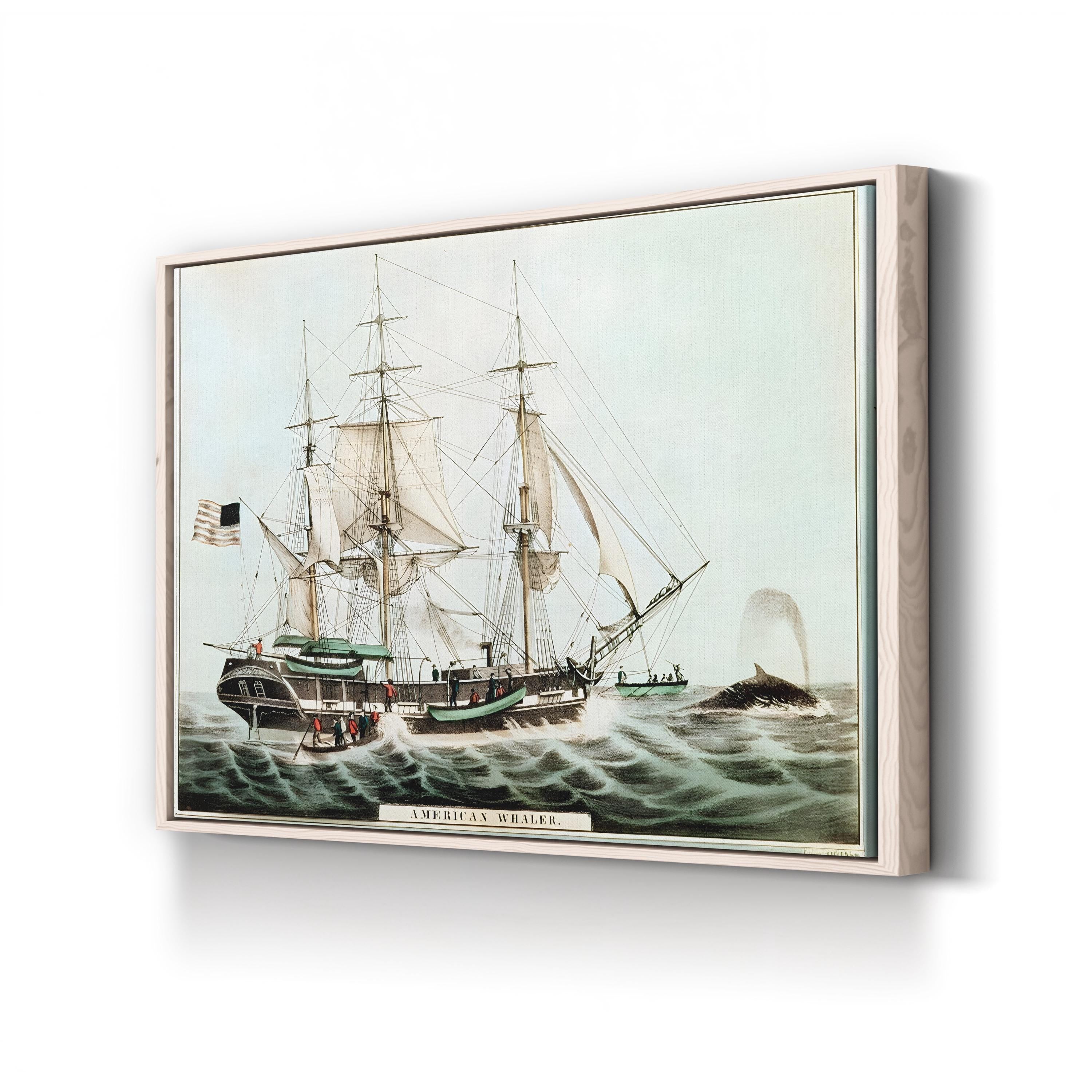 American Whaler by Nathaniel Currier canvas print in Natural frame