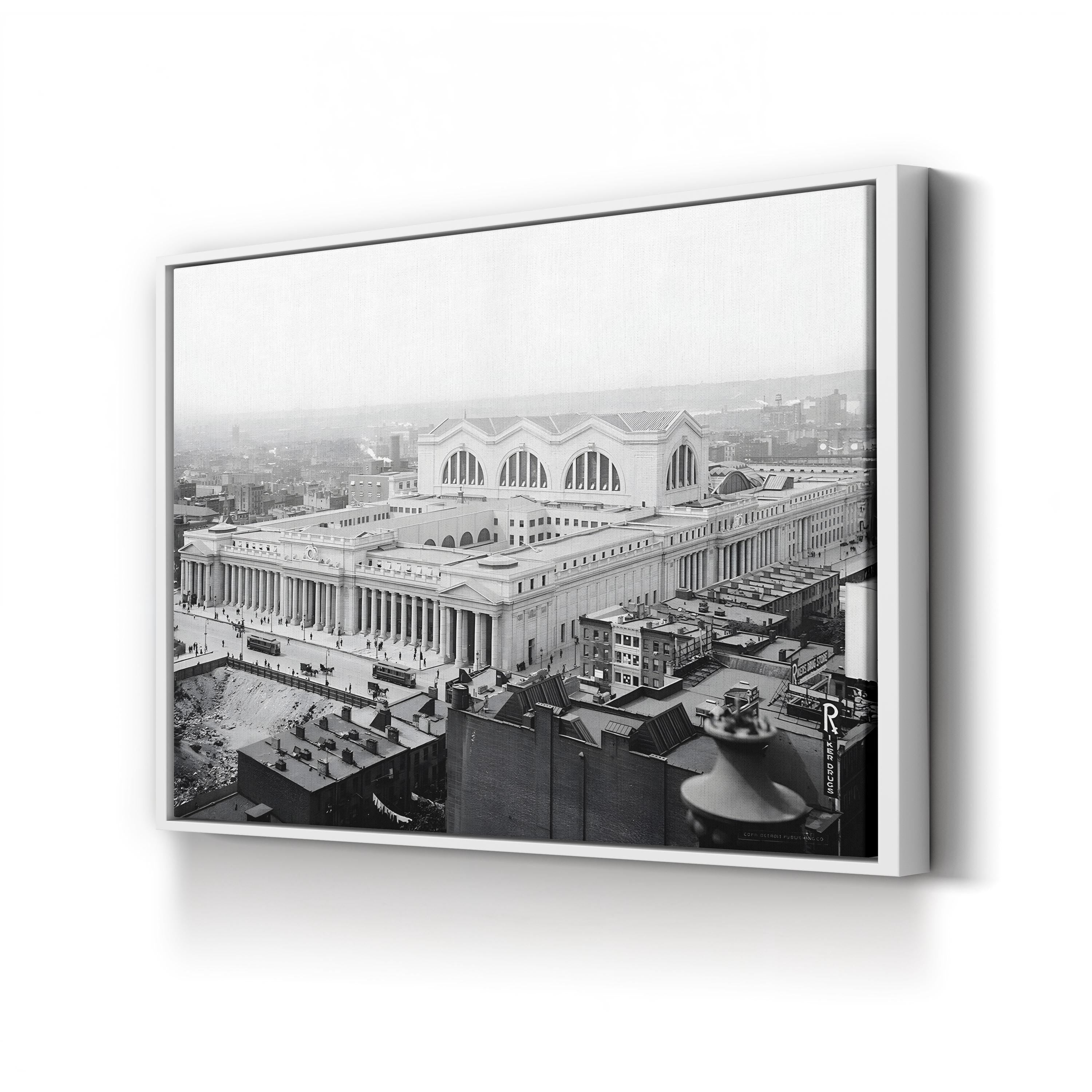 Penn Station, New York City, 1915 Wall Art – Vintage Aerial Black and White Photograph