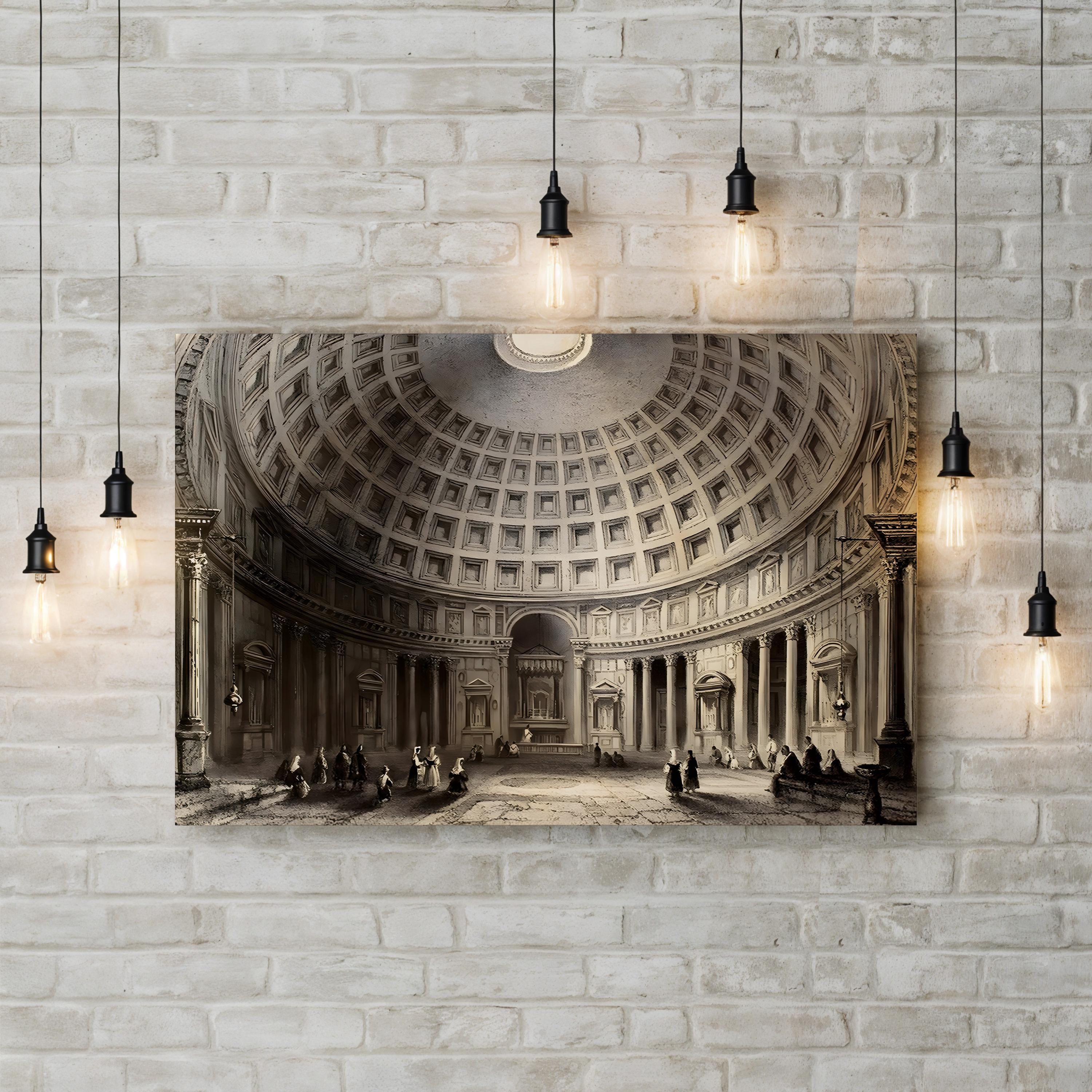 Pantheon Rome Print | Pantheon Interior, Rome, Italy Antique Architectural Illustration on Canvas