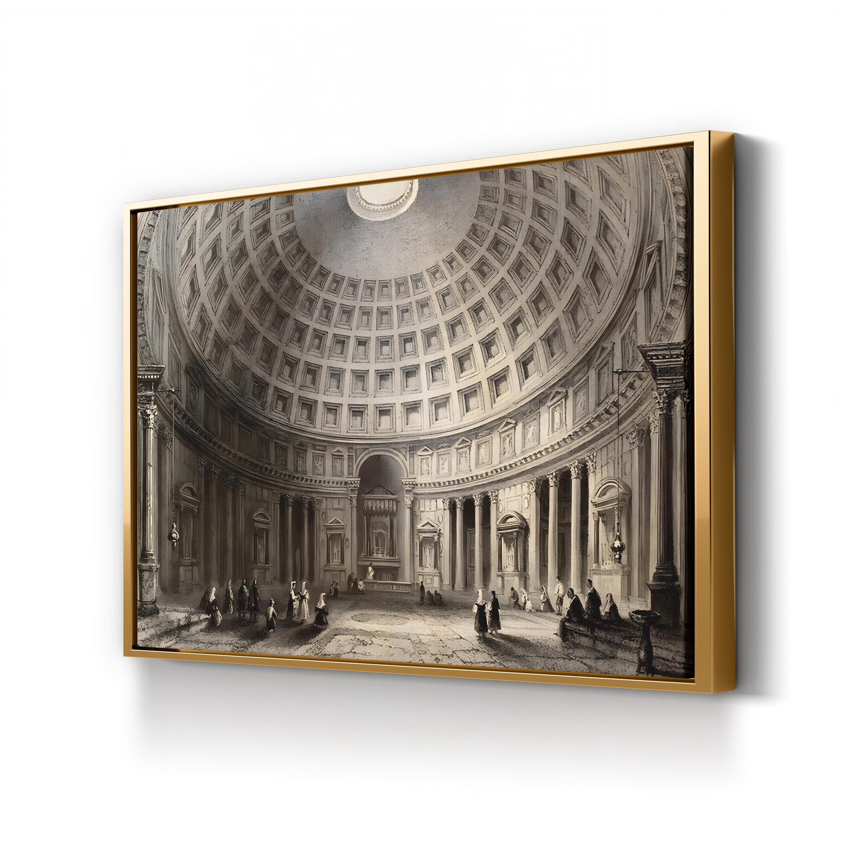 Pantheon Rome Print | Pantheon Interior, Rome, Italy Antique Architectural Illustration on Canvas