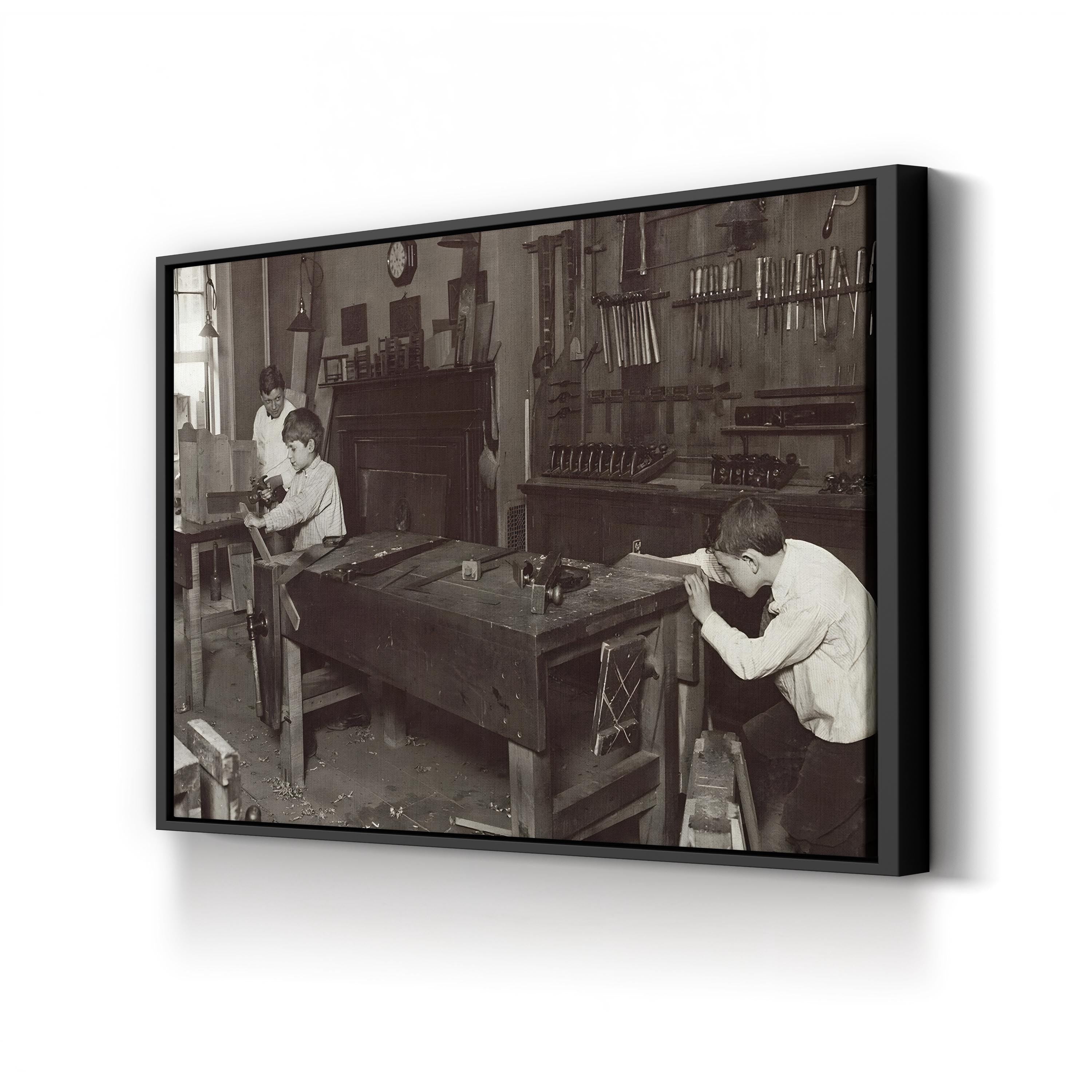 1910 Henry Street Settlement, New York Carpentry Class Photograph Print
