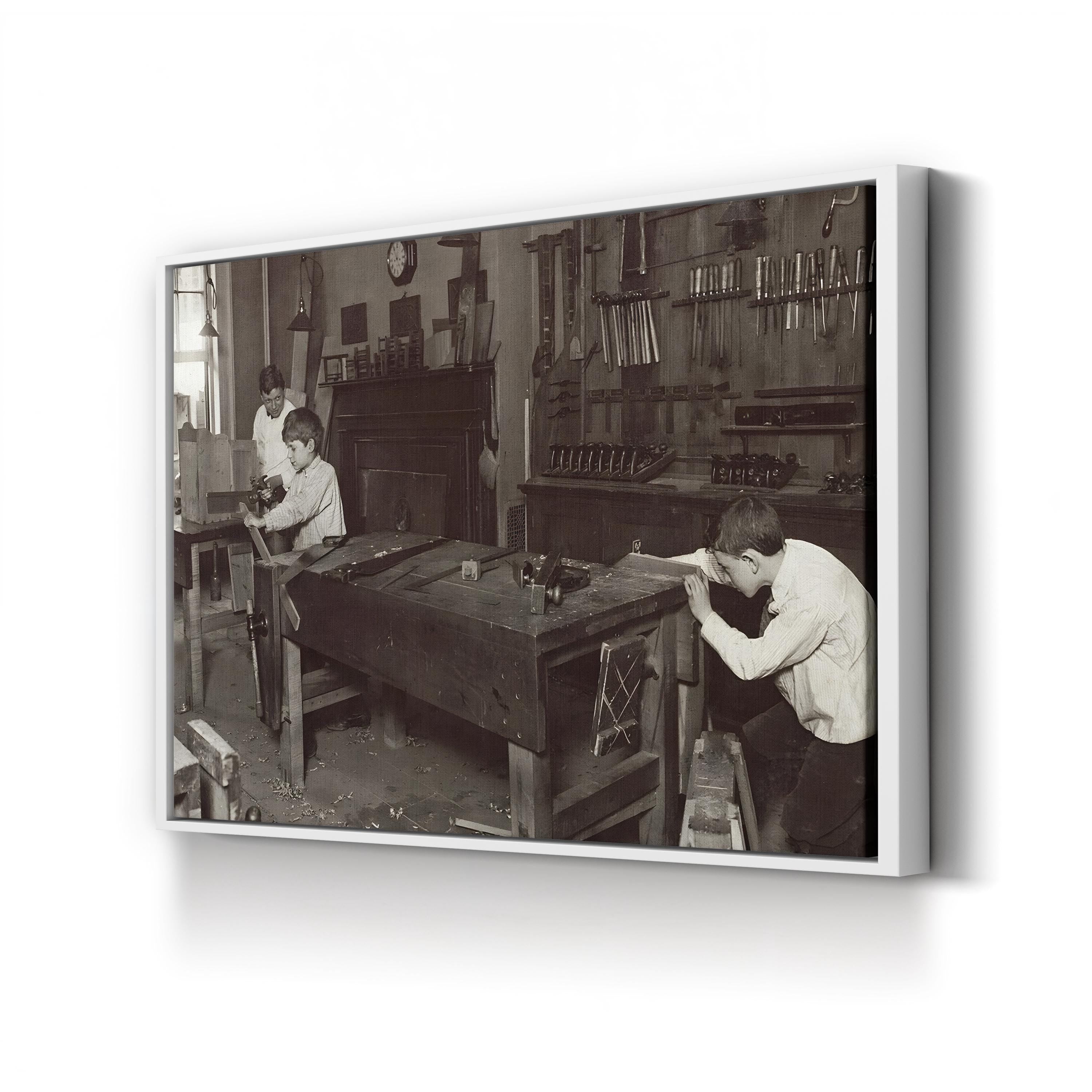 1910 Henry Street Settlement, New York Carpentry Class Photograph Print