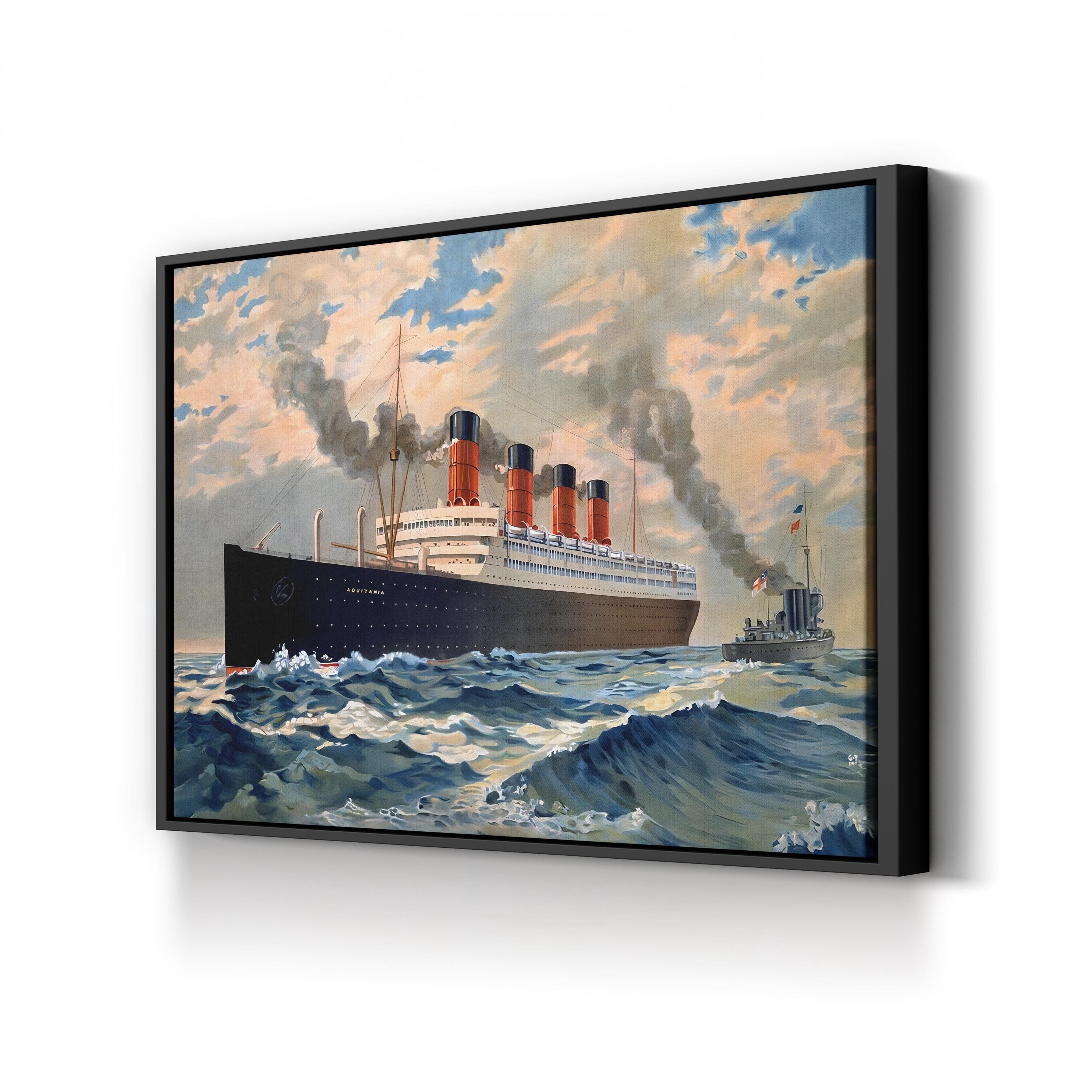 RMS Aquitania Ocean Liner canvas print displayed in a modern living room