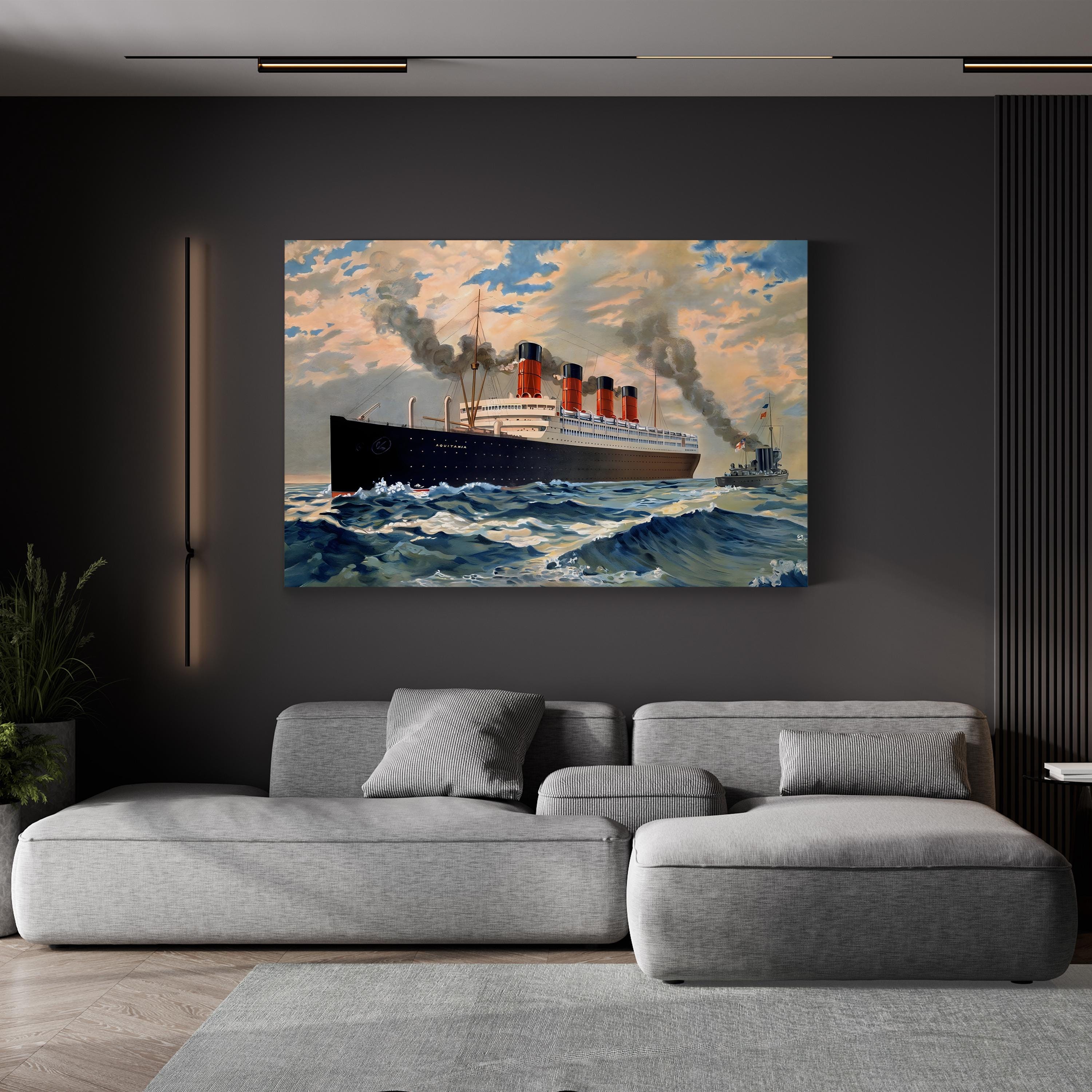 RMS Aquitania Ocean Liner canvas print in Black Framed Canvas