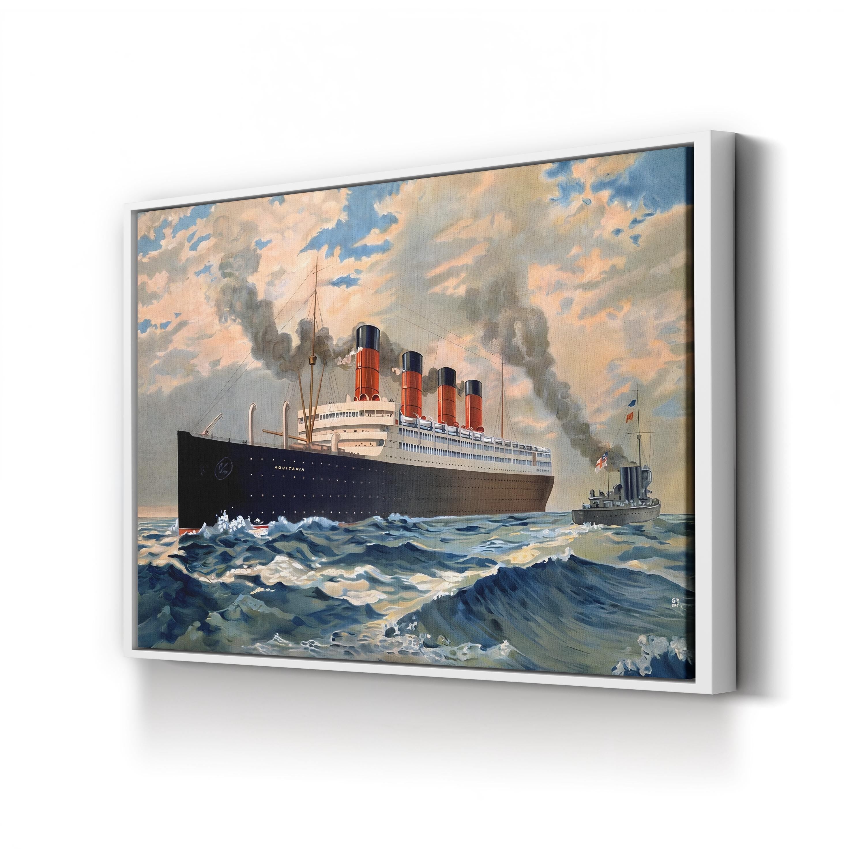 RMS Aquitania Ocean Liner canvas print in White Framed Canvas