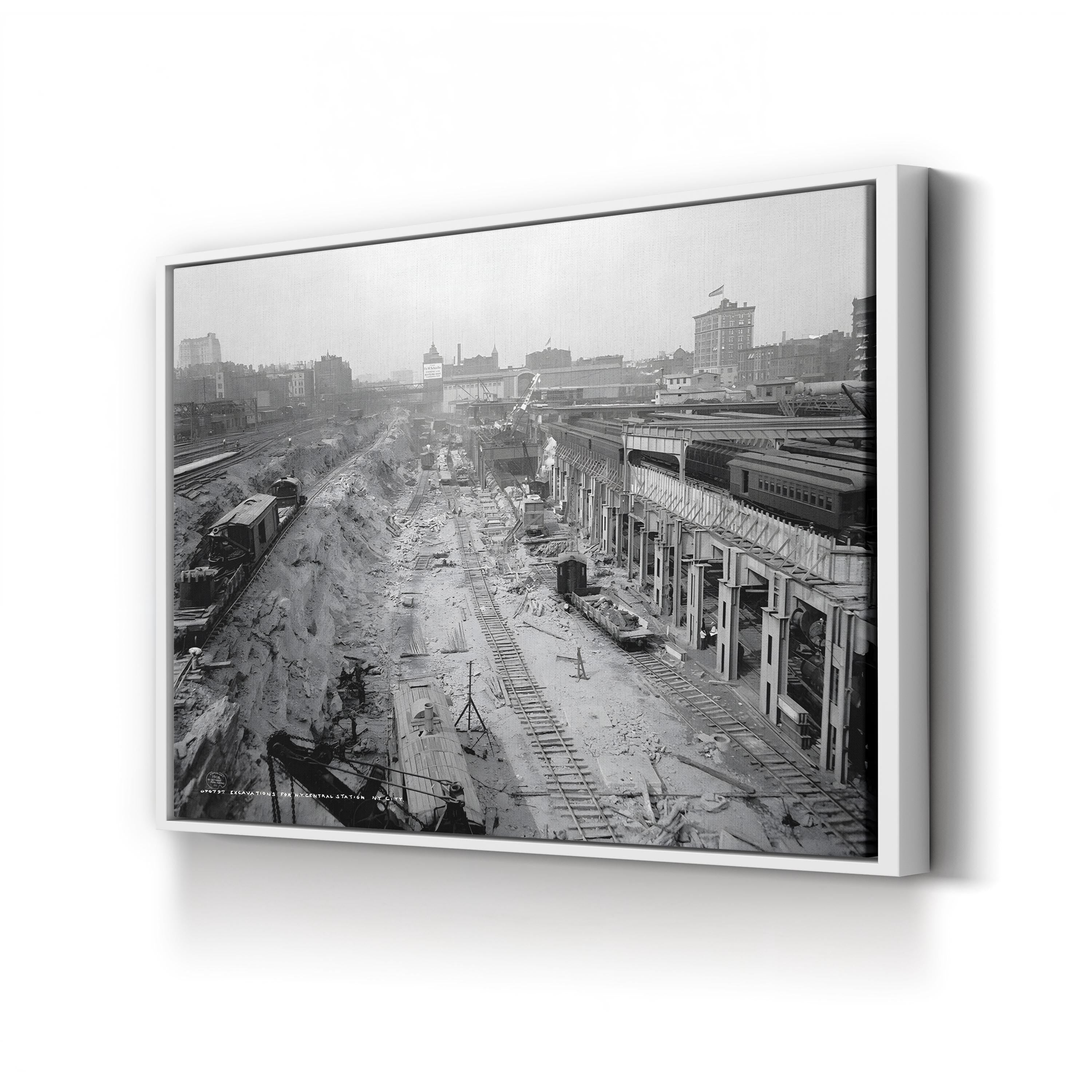 Grand Central Station Excavation, 1908 – Vintage Photography Wall Art | Black & White NYC Canvas Print